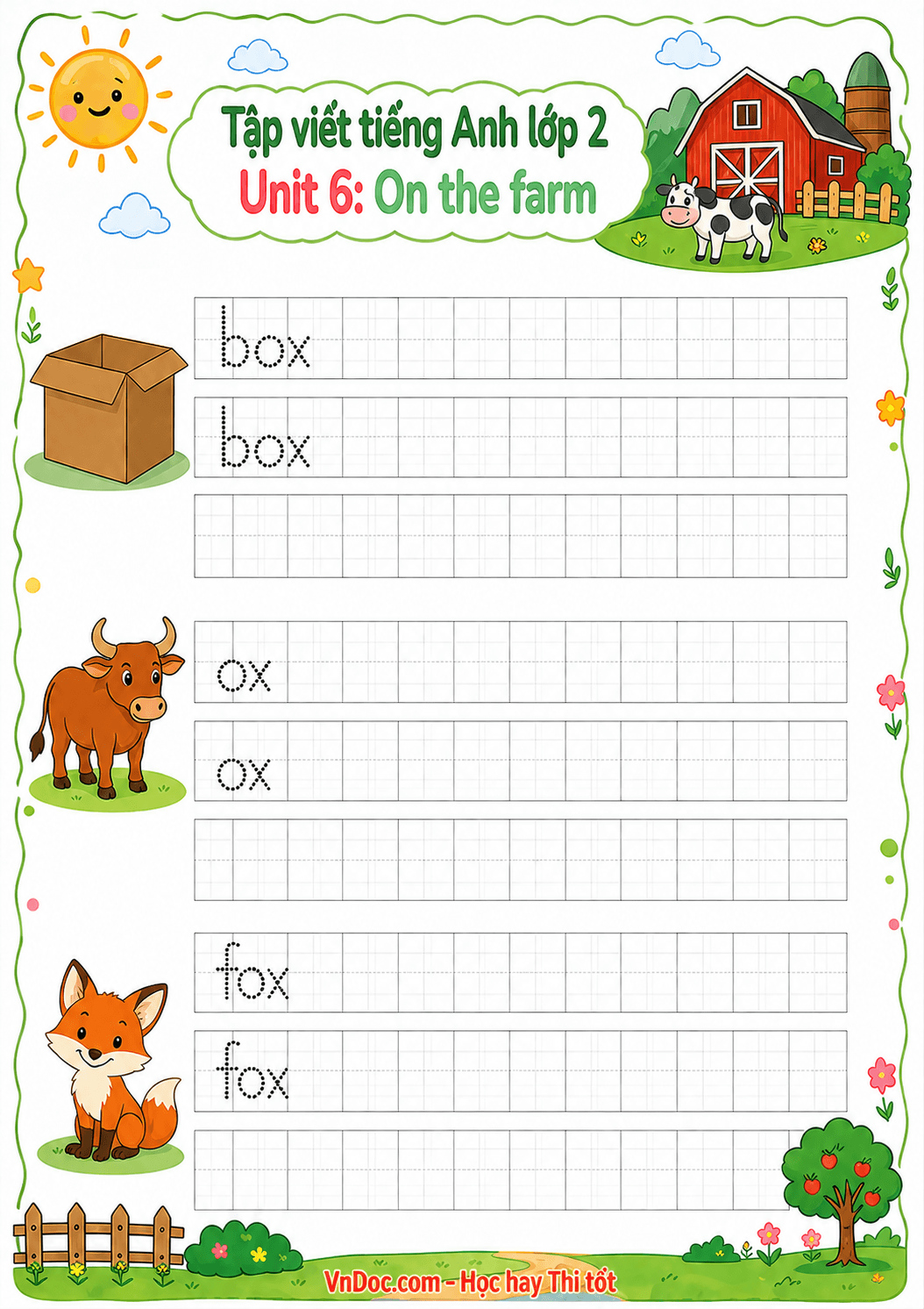 Tập viết Tiếng Anh lớp 2 Unit 6: On the farm