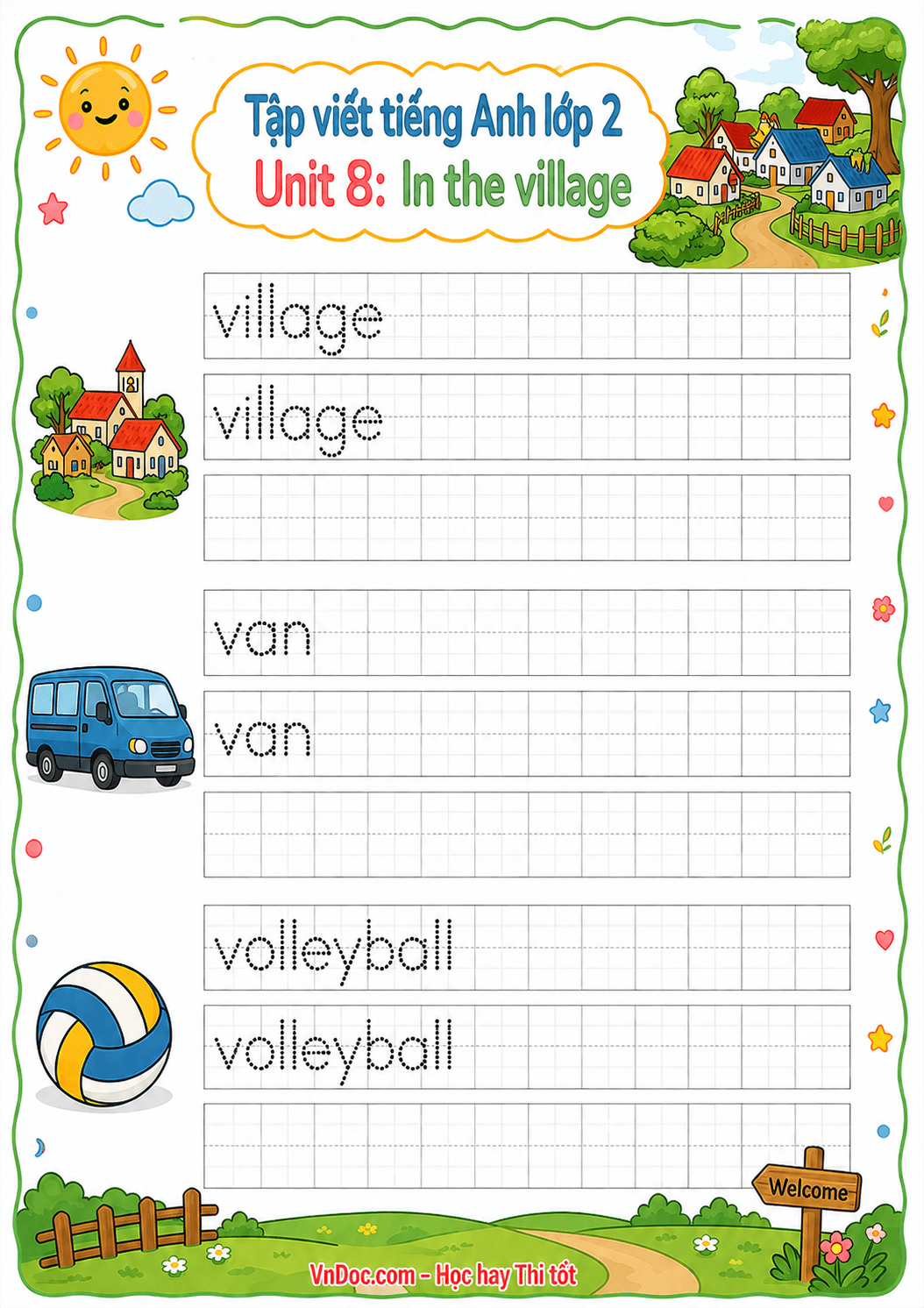 Tập viết Tiếng Anh lớp 2 Unit 8: In the village