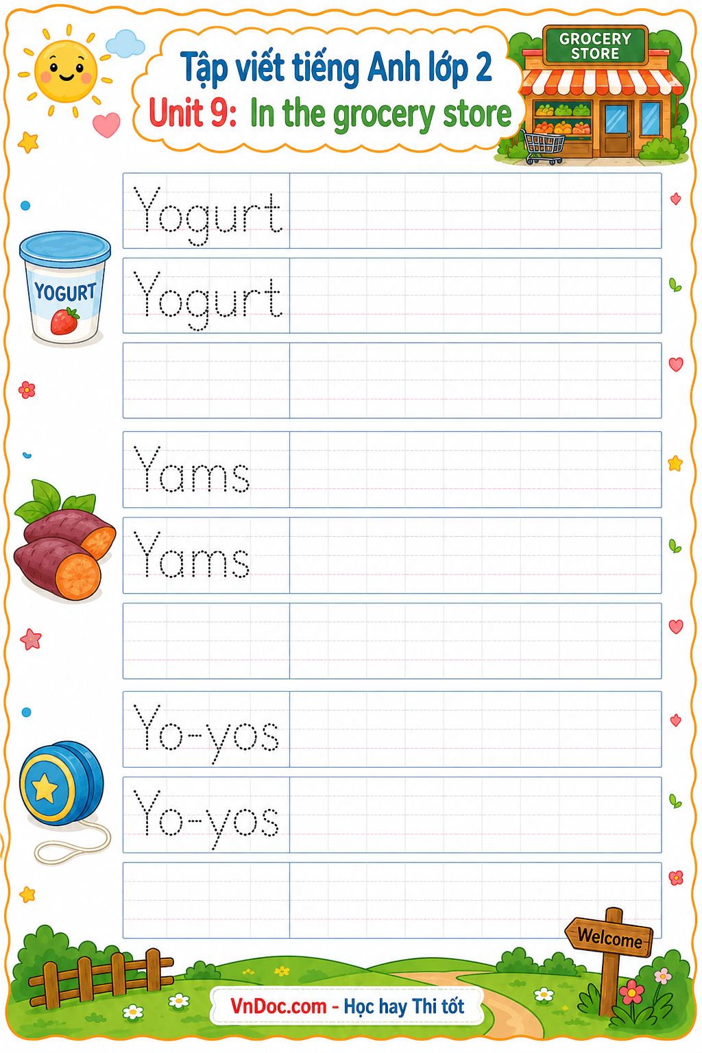 Tập viết Tiếng Anh lớp 2 Unit 9: In the grocery store