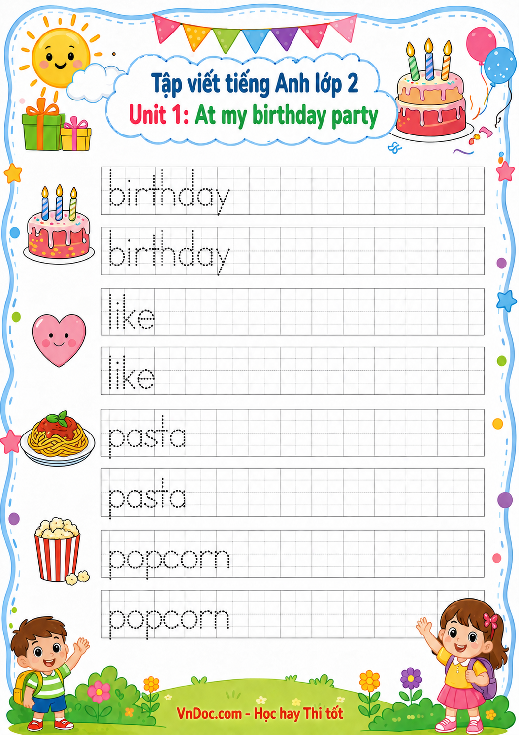 Tập viết Tiếng Anh lớp 2 Unit 1: At my birthday party
