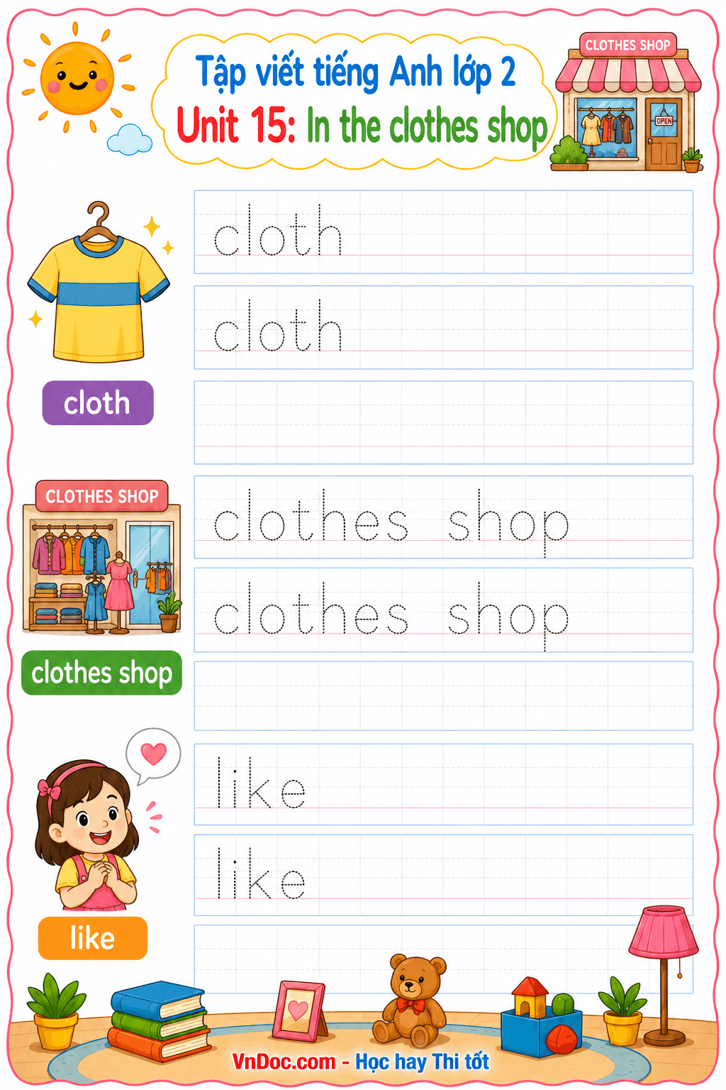 Tập viết Tiếng Anh lớp 2 Unit 15: In the clothes shop