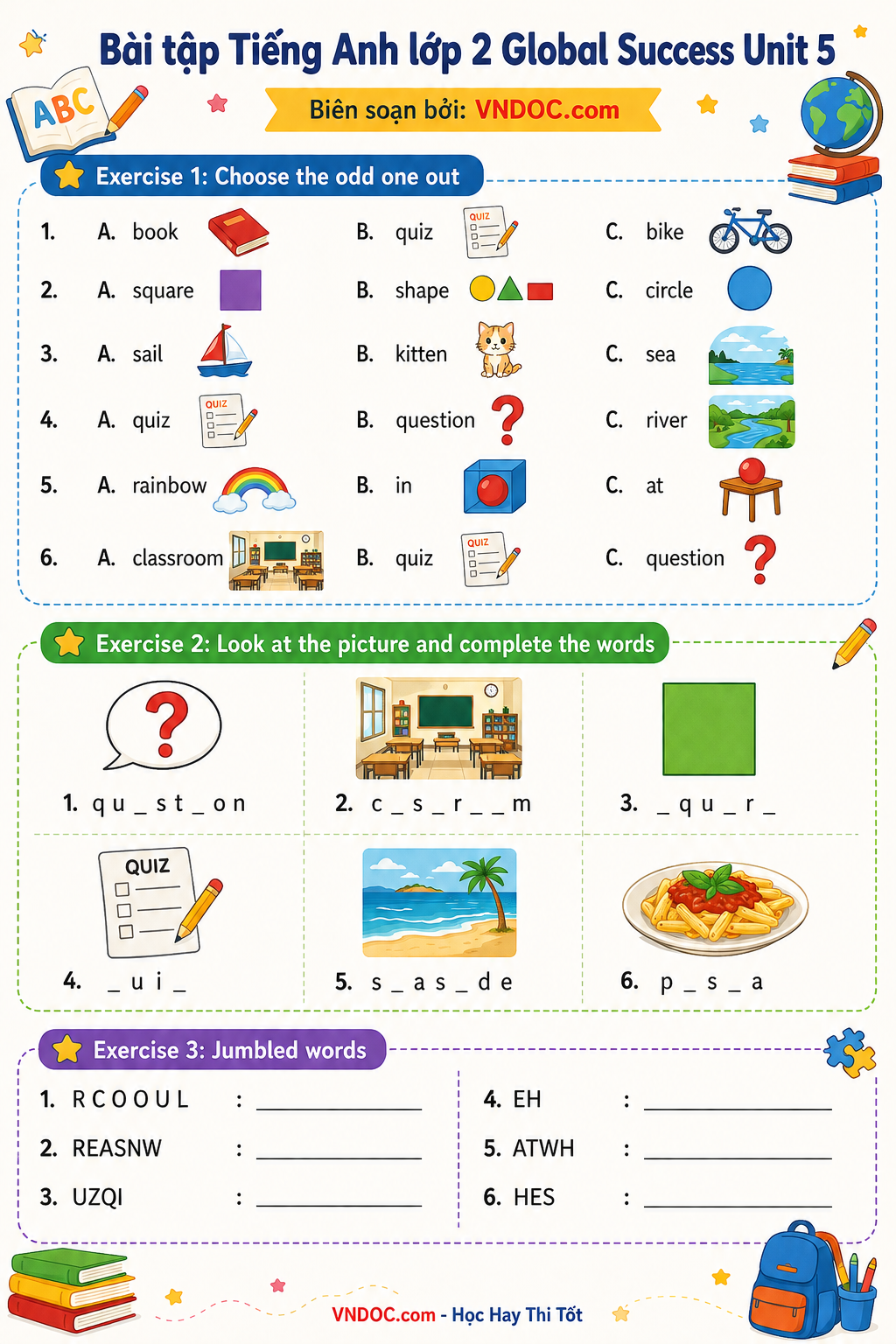 Bài tập Tiếng Anh lớp 2 Unit 5 In the classroom