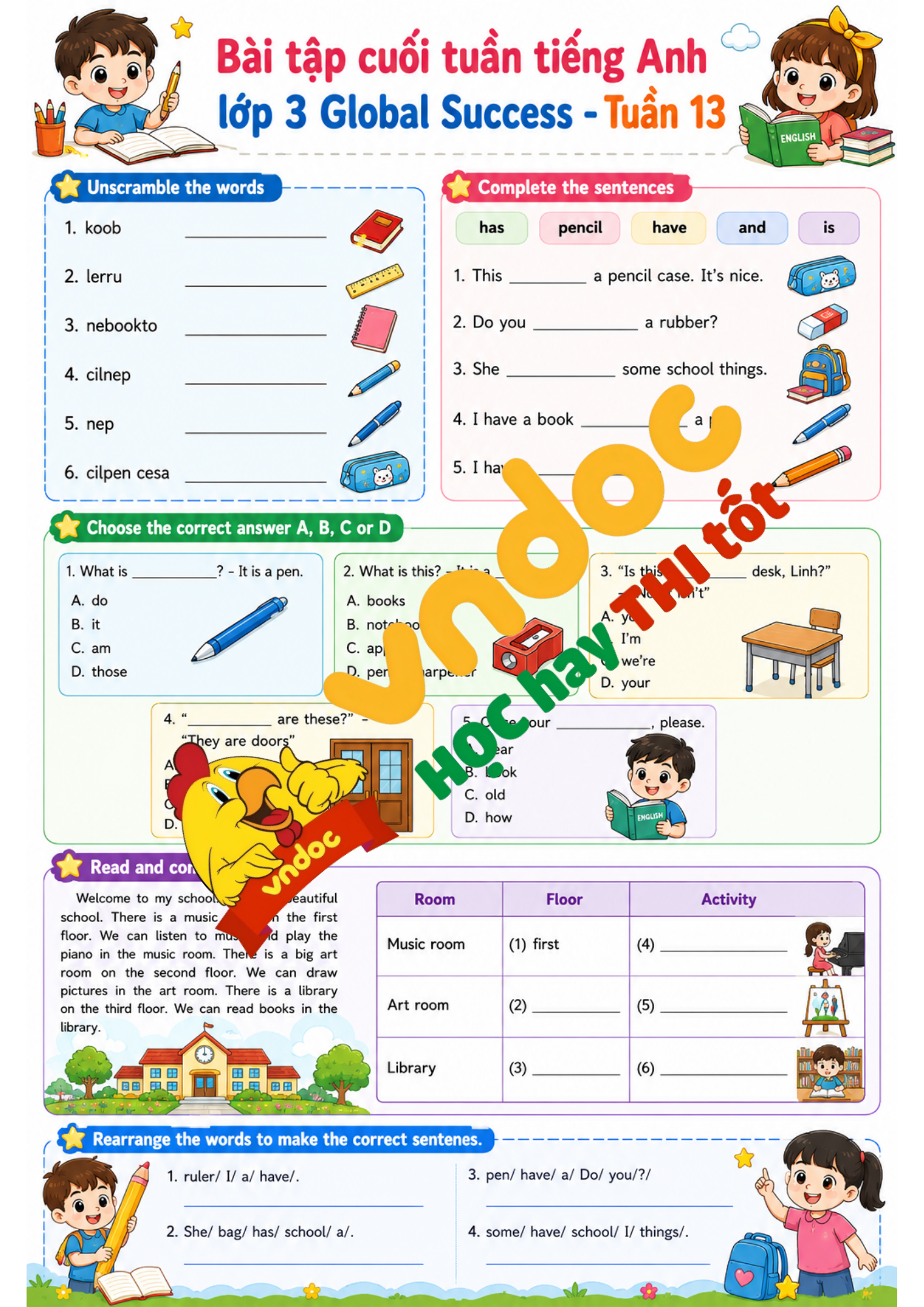 Bài tập cuối tuần tiếng Anh 3 tuần 13 minh họa