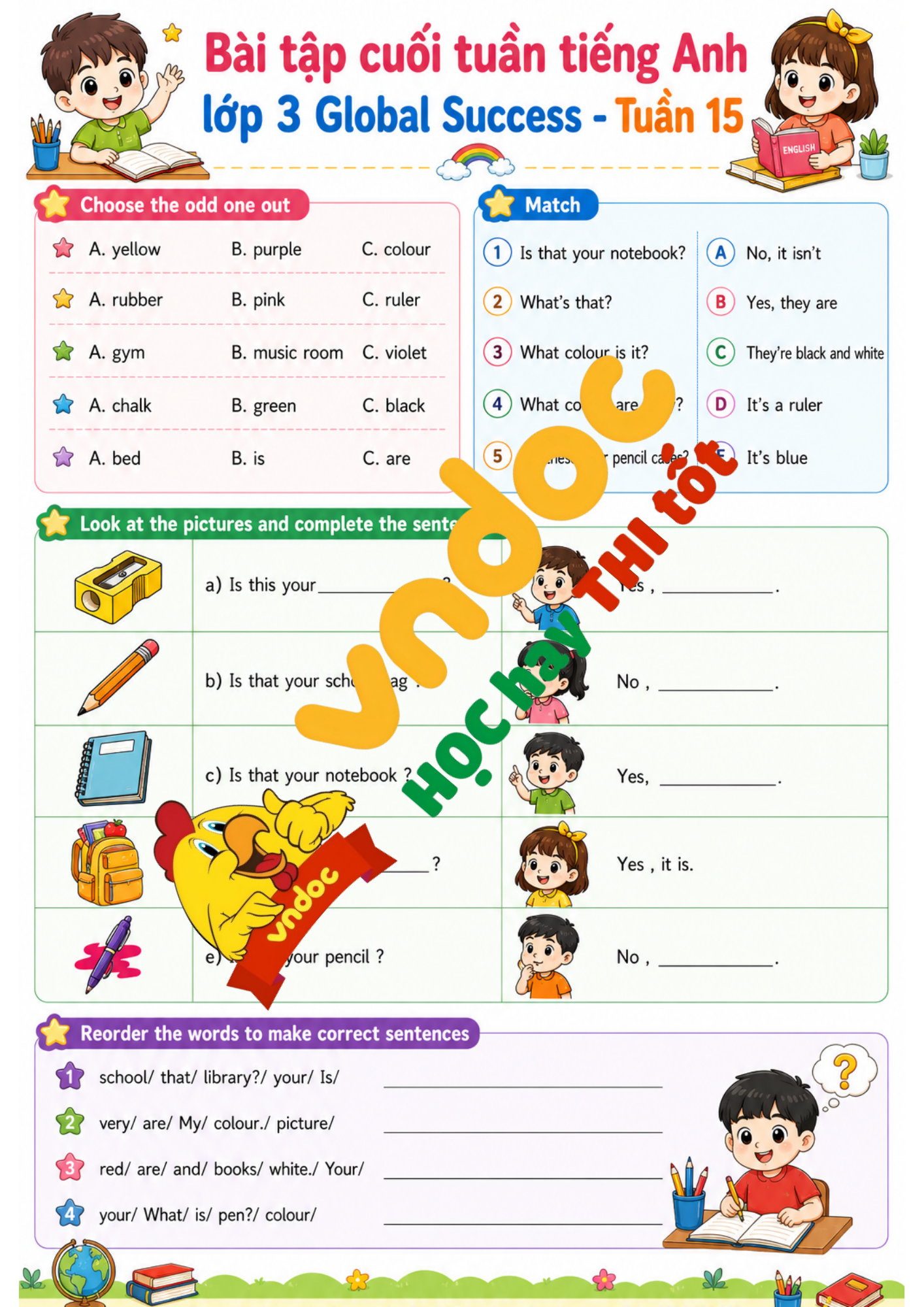 Bài tập cuối tuần Tuần 15 Tiếng Anh minh họa 