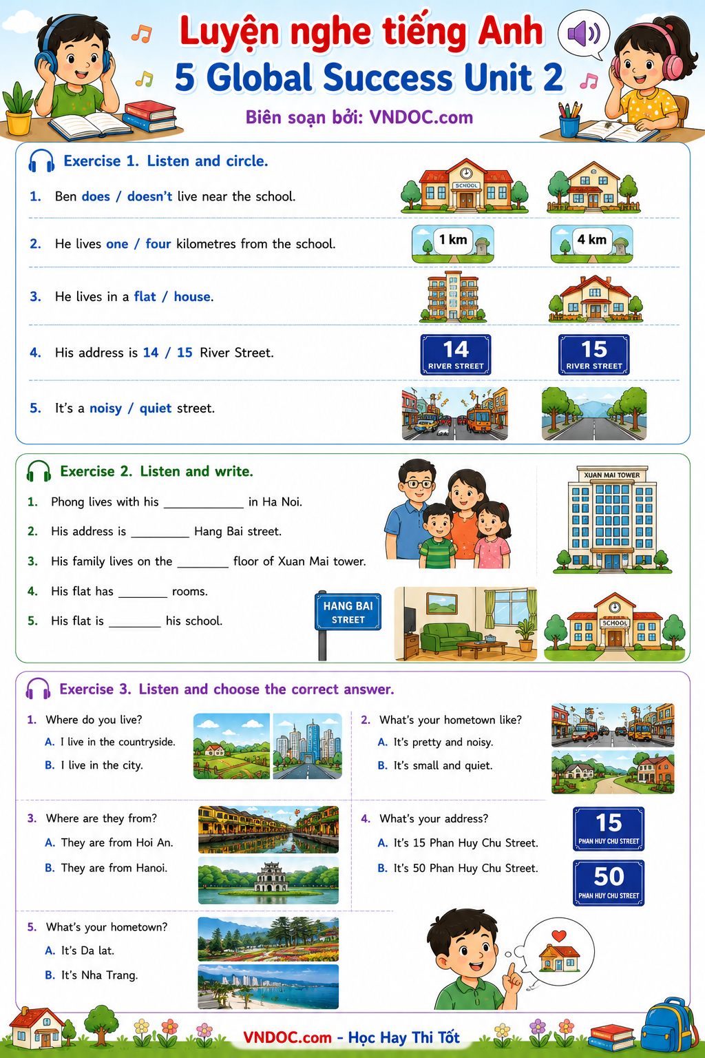 Luyện nghe tiếng Anh 5 Global Success Unit 2
