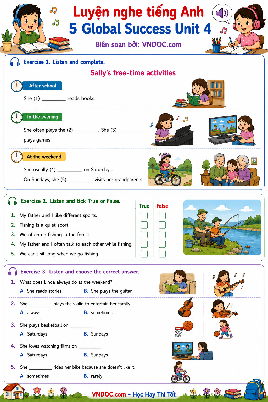 Luyện nghe tiếng Anh 5 Global Success Unit 4