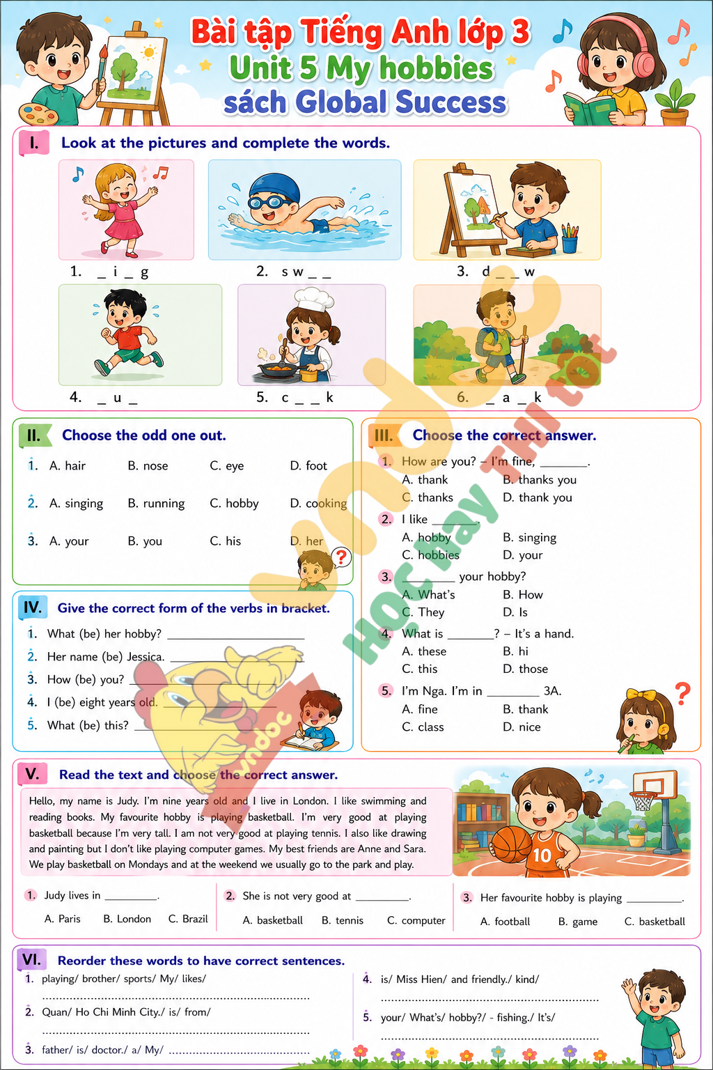 Phiếu bài tập Unit 5 lớp 3