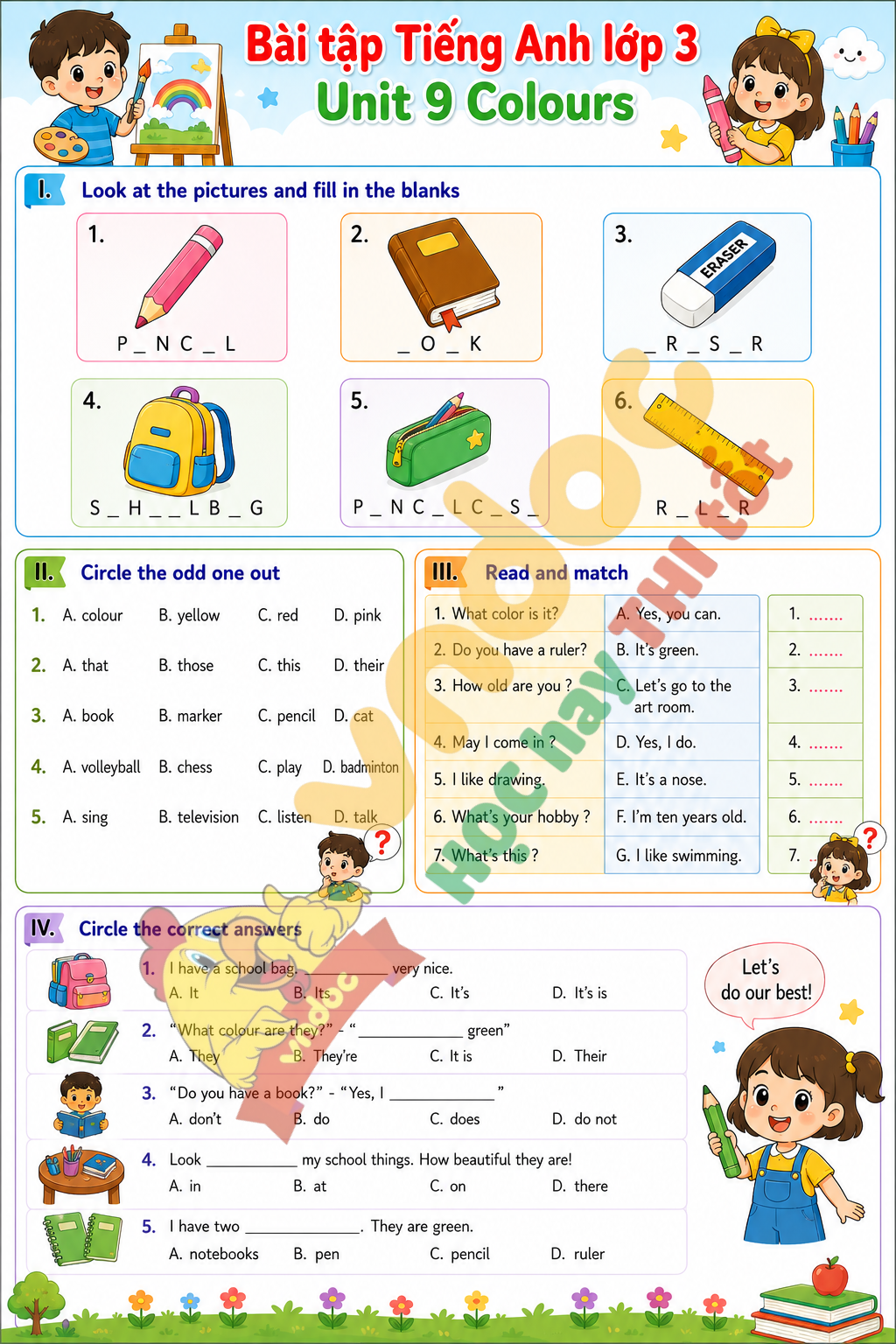 Phiếu bài tập Unit 9 lớp 3