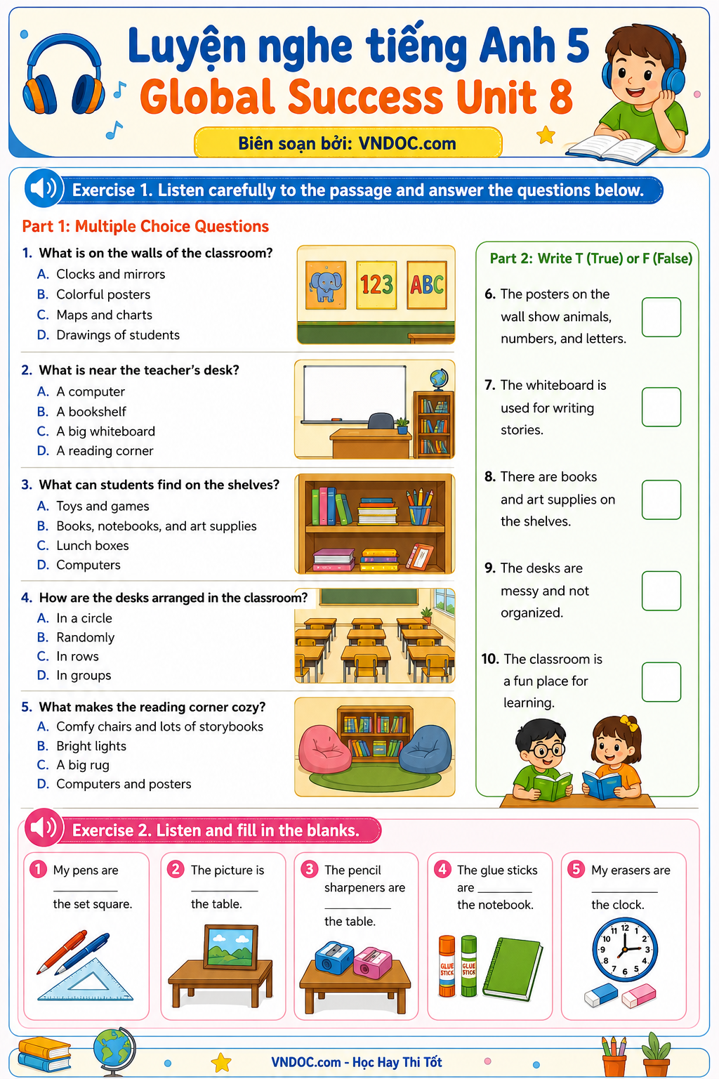 Luyện nghe tiếng Anh 5 Global Success Unit 8