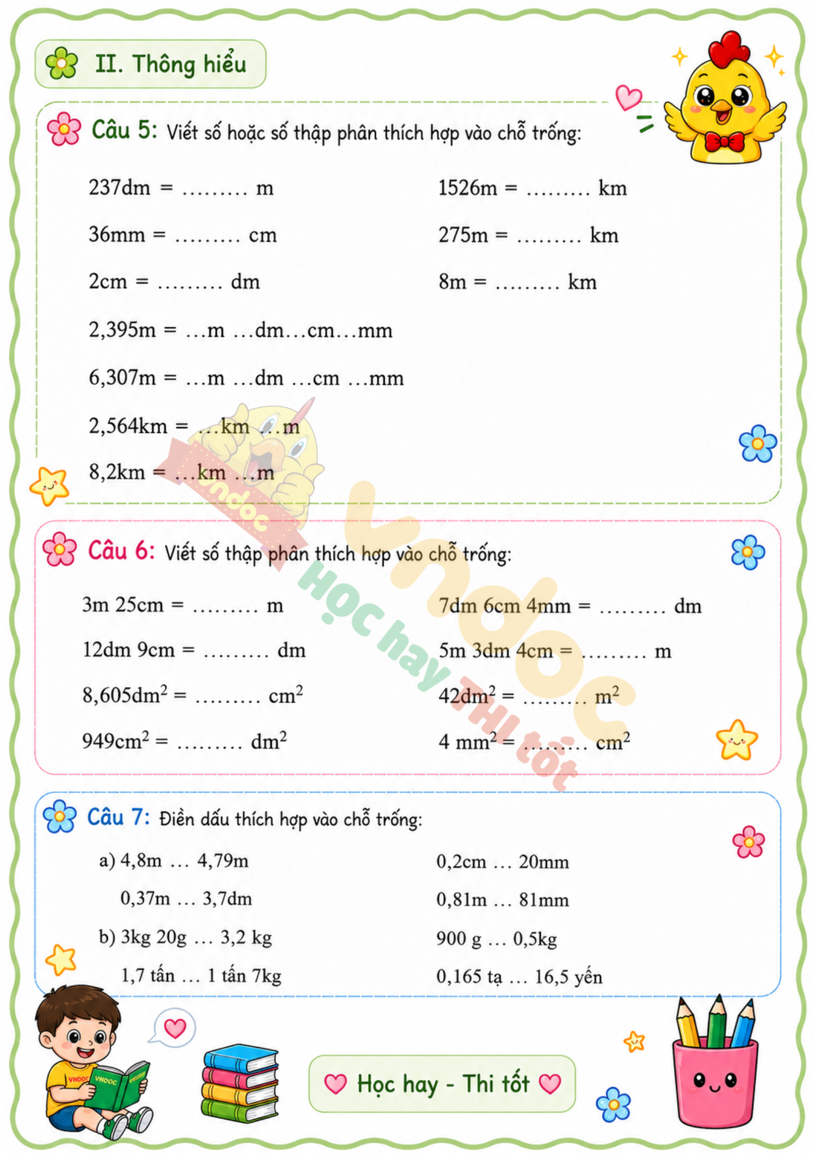 Bai tap toan lop 5 Bai 12 viet so do dai luong duoi dang so thap phan nang cao mh2*981080