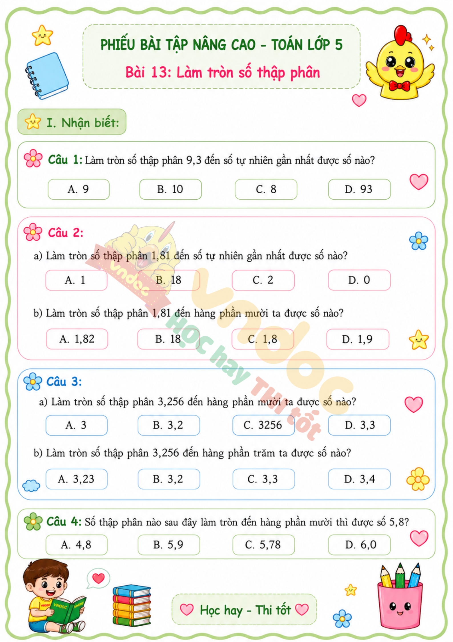 Bai tap toan lop 5 Bai 13 lam tron so thap phan nang cao kntt mh1*981090