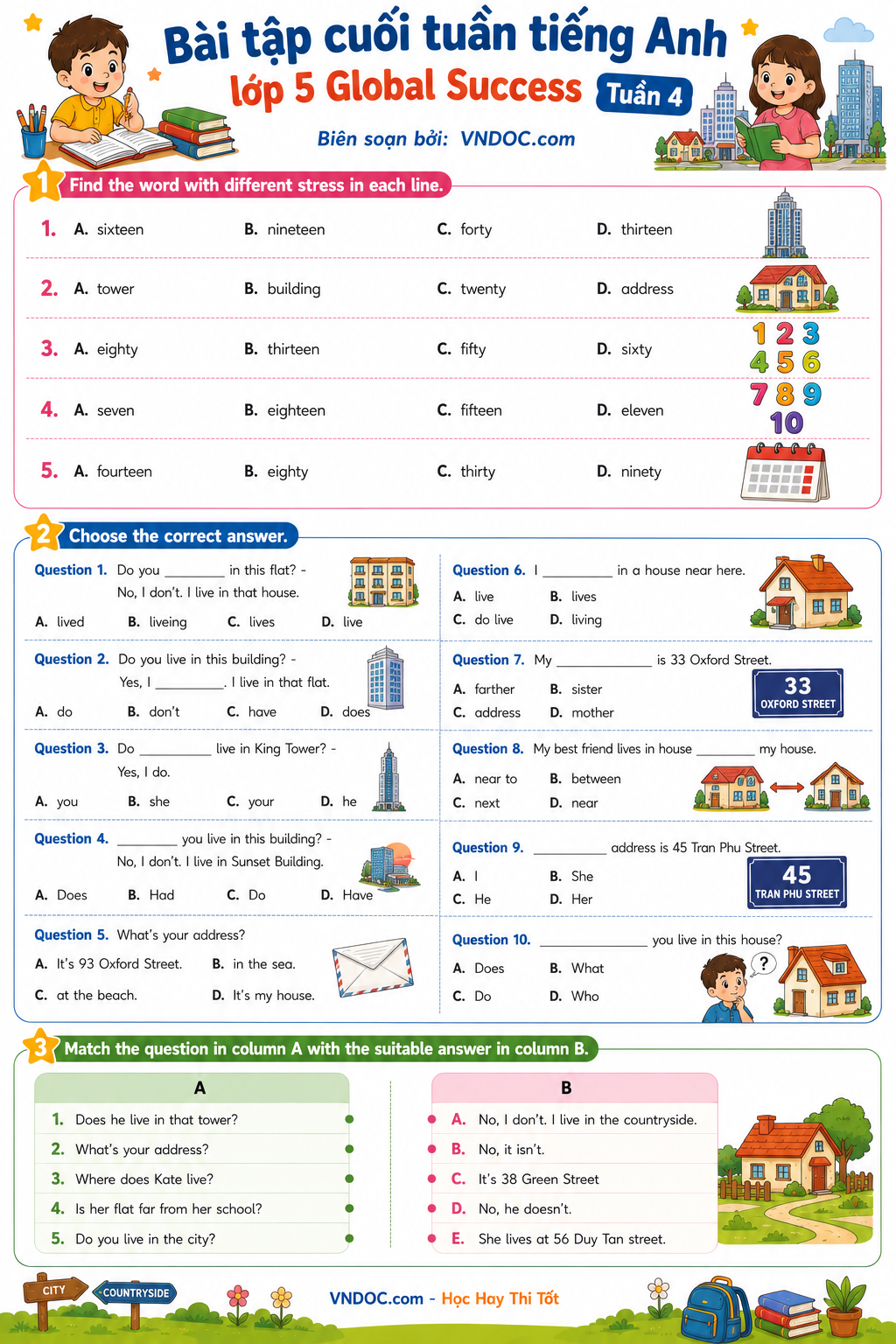Bài tập cuối tuần tiếng Anh lớp 5 Global Success Tuần 4
