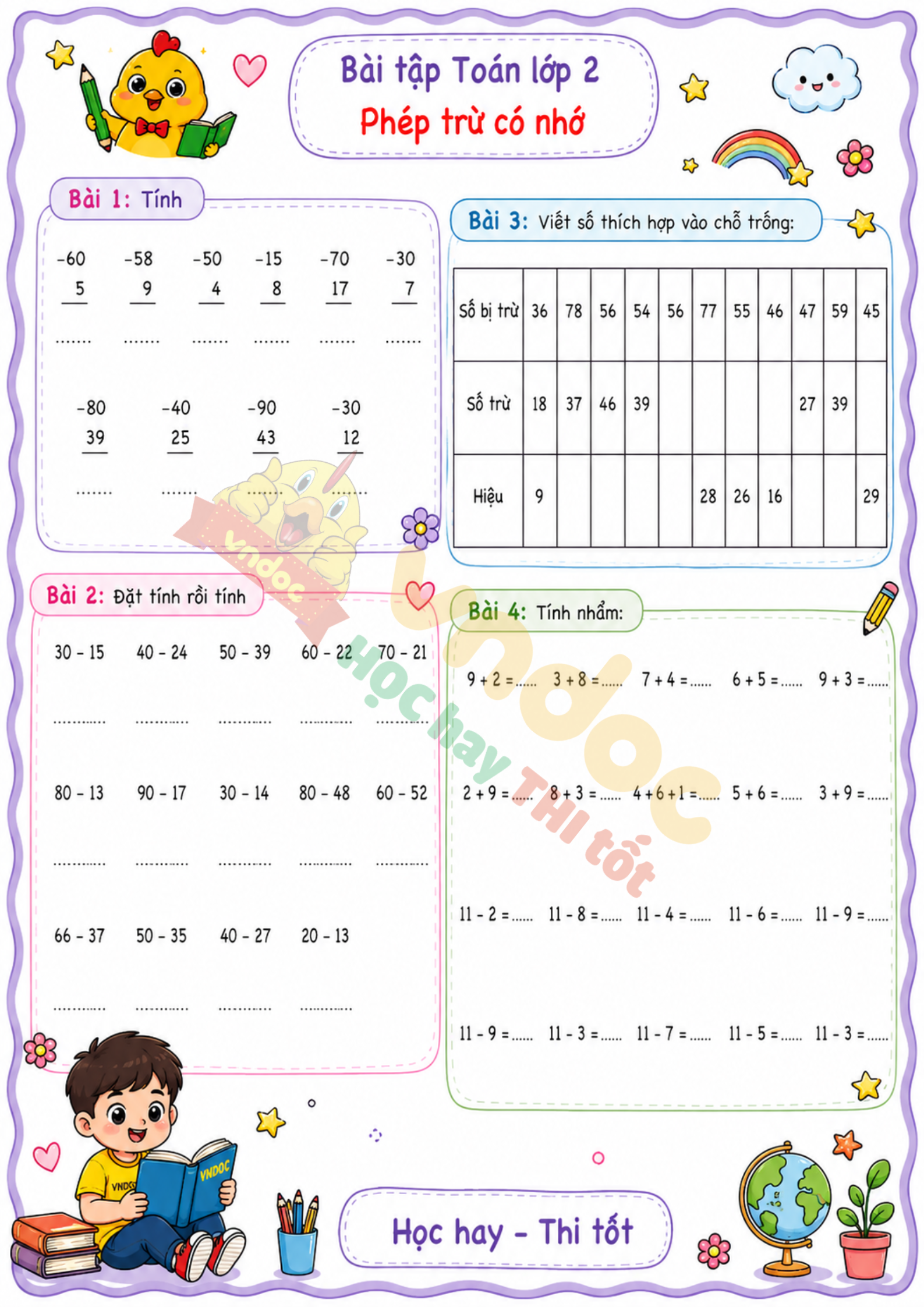 bai tap toan lop 2 phep tru co nho mh1*981752