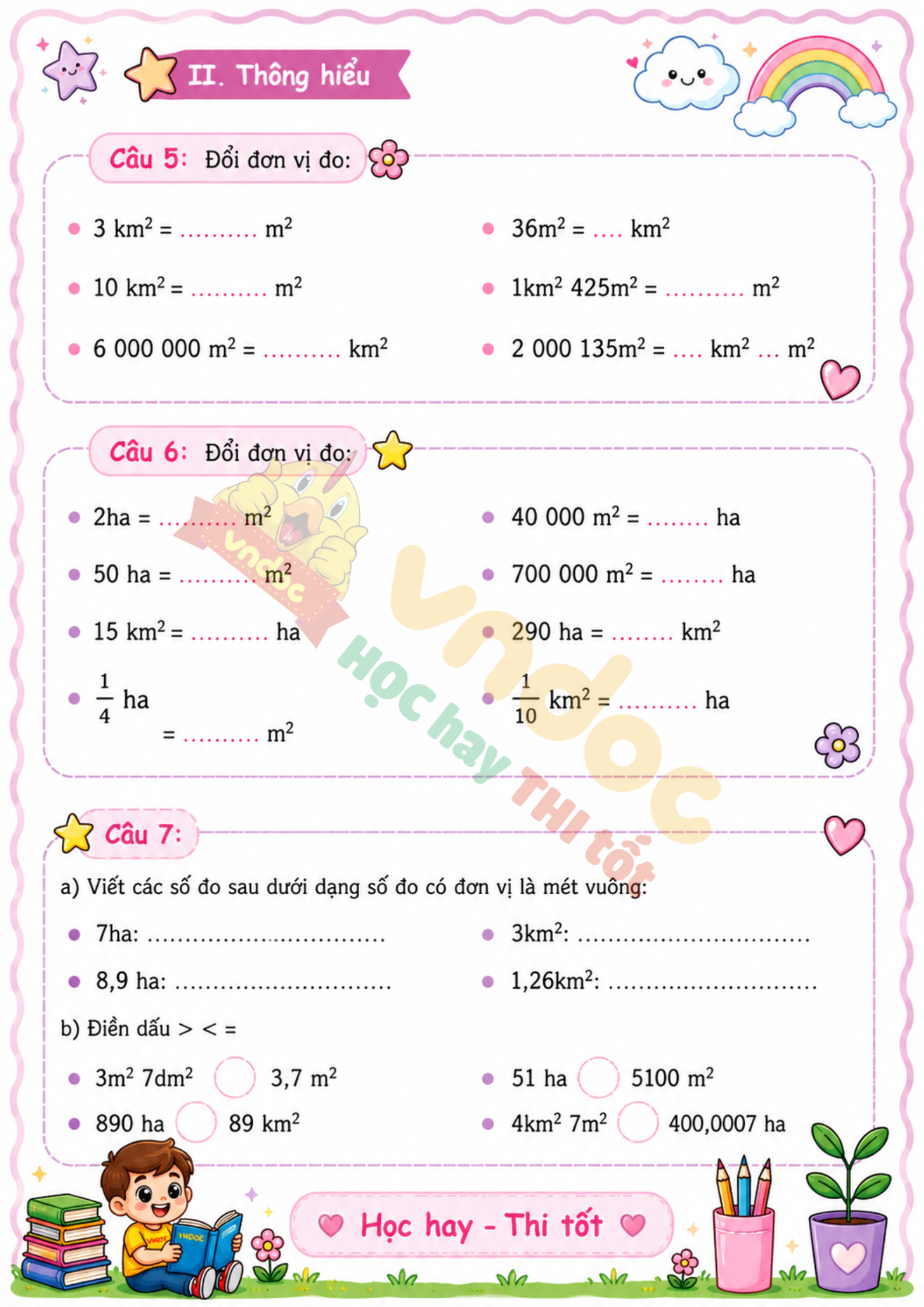 Bai tap toan lop 5 Bai 15 ki lo met vuong hec ta nang cao kntt mh2*982680