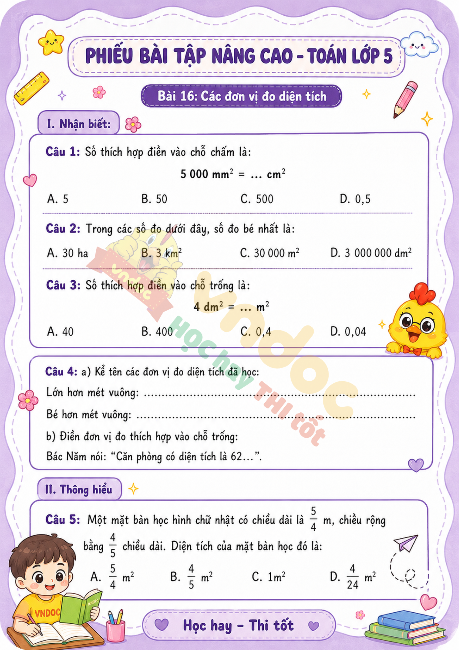 Bai tap toan lop 5 Bai 16 cac don vi do dien tich nang cao kntt mh1*983301