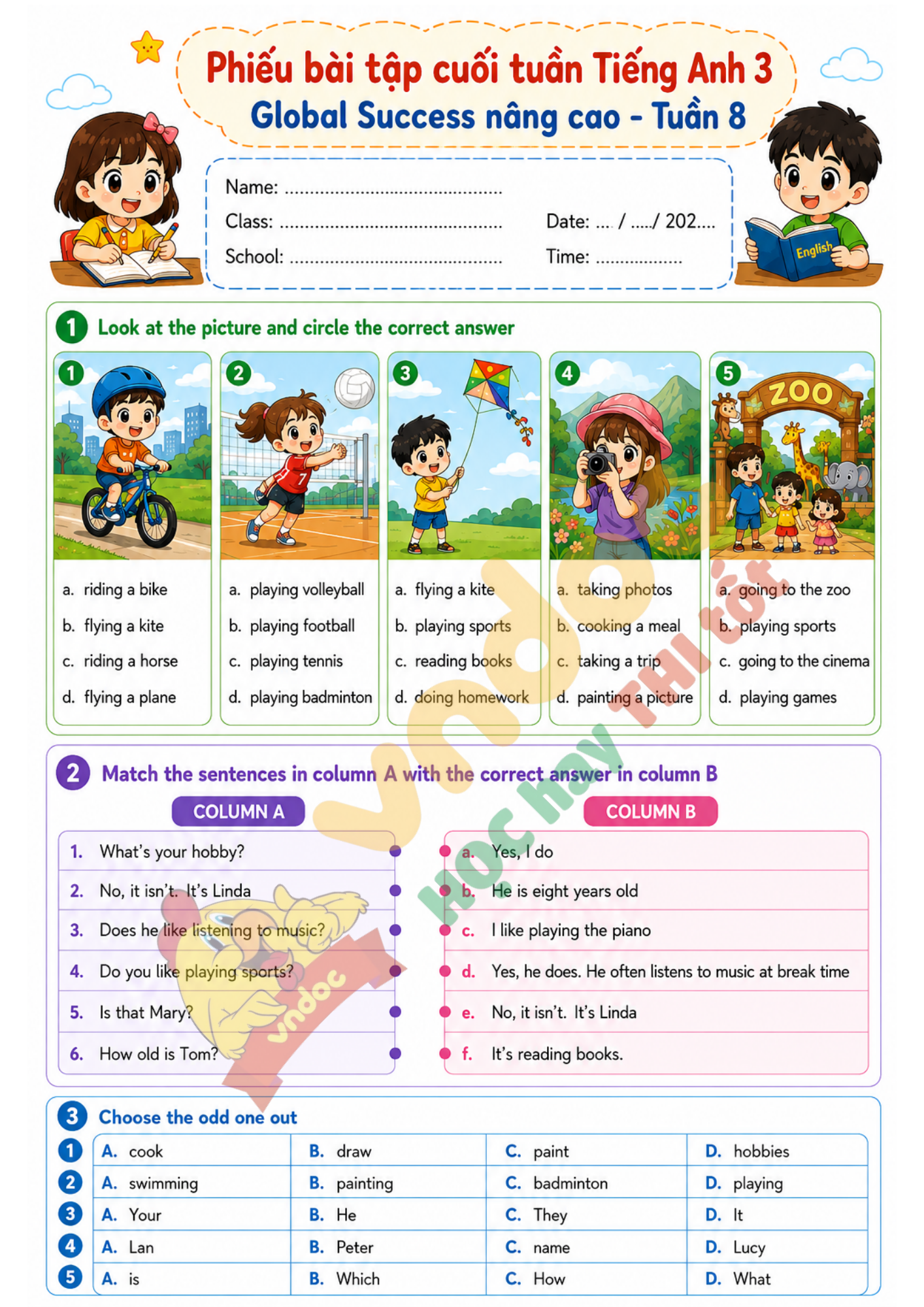 Phiếu bài tập cuối tuần Tuần 8