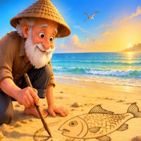 Truyện hay cho bé: Người đàn ông vẽ cá trên cát