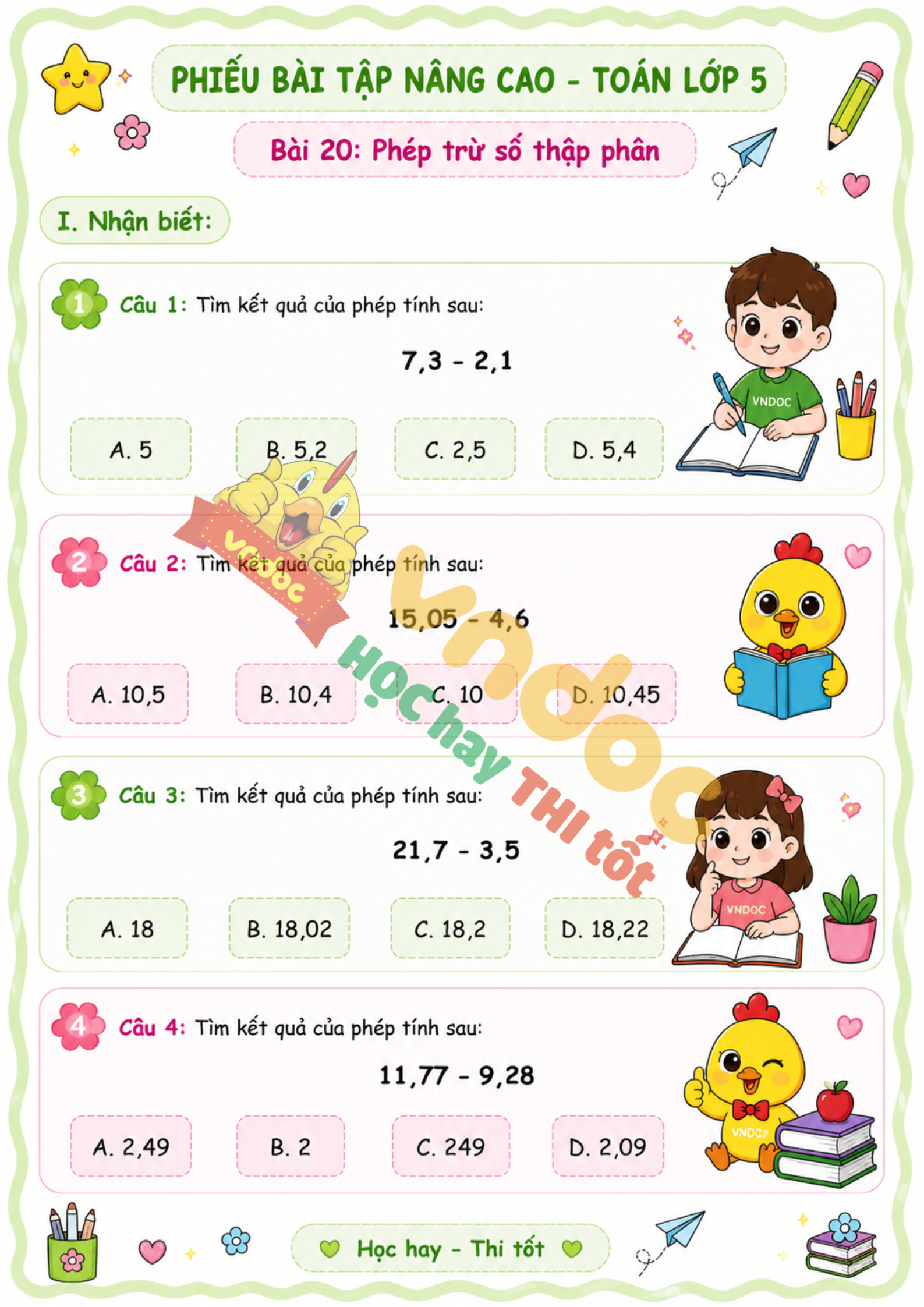 Bai tap toan lop 5 Bai 20 phep tru so thap phan nang cao mh1*984514