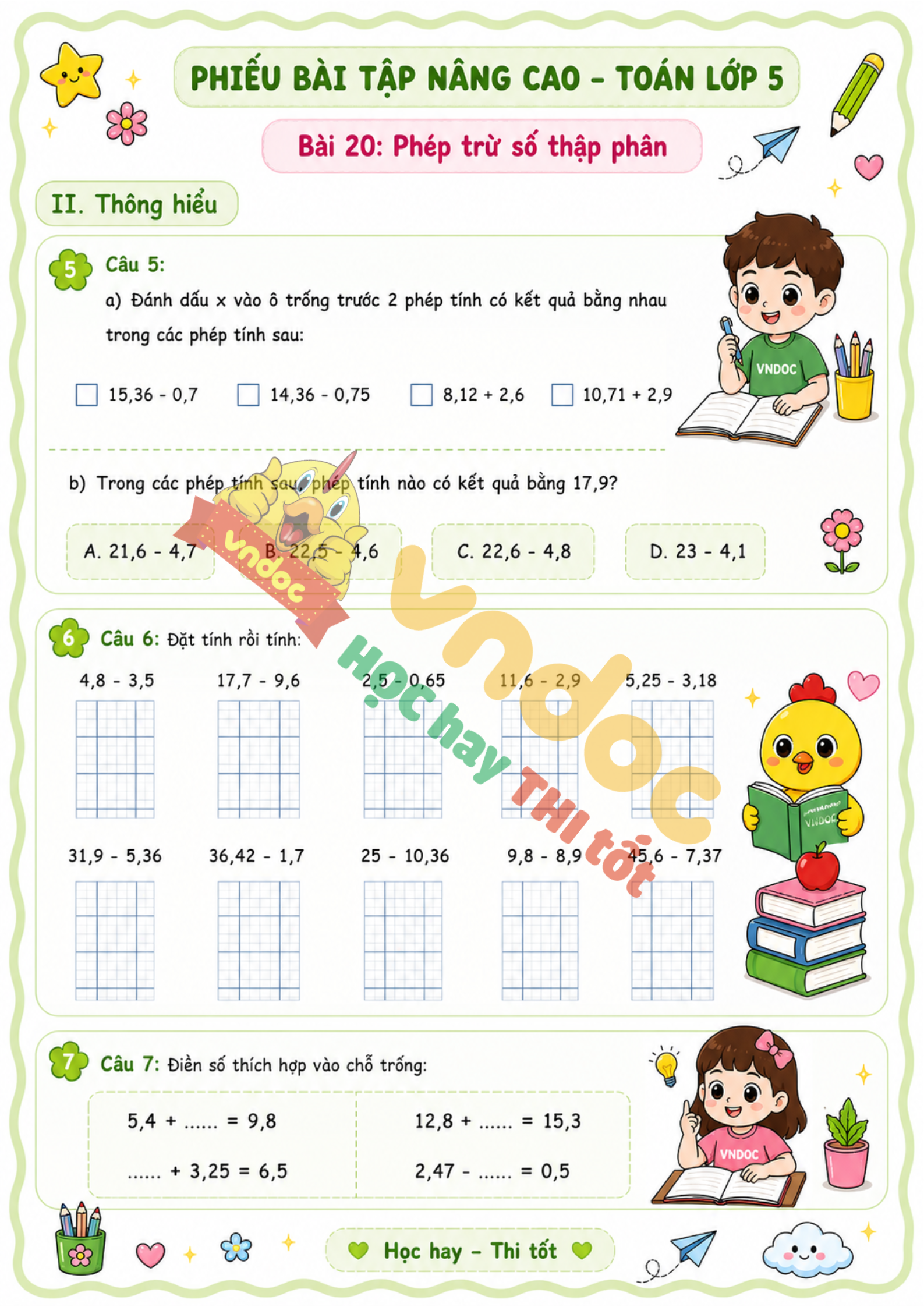 Bai tap toan lop 5 Bai 20 phep tru so thap phan nang cao mh2*984513
