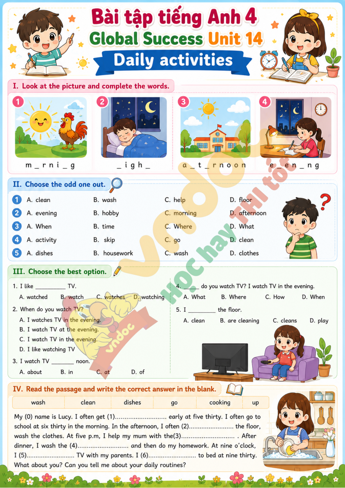 Phiếu bài tập Unit 4 lớp 4 minh họa 