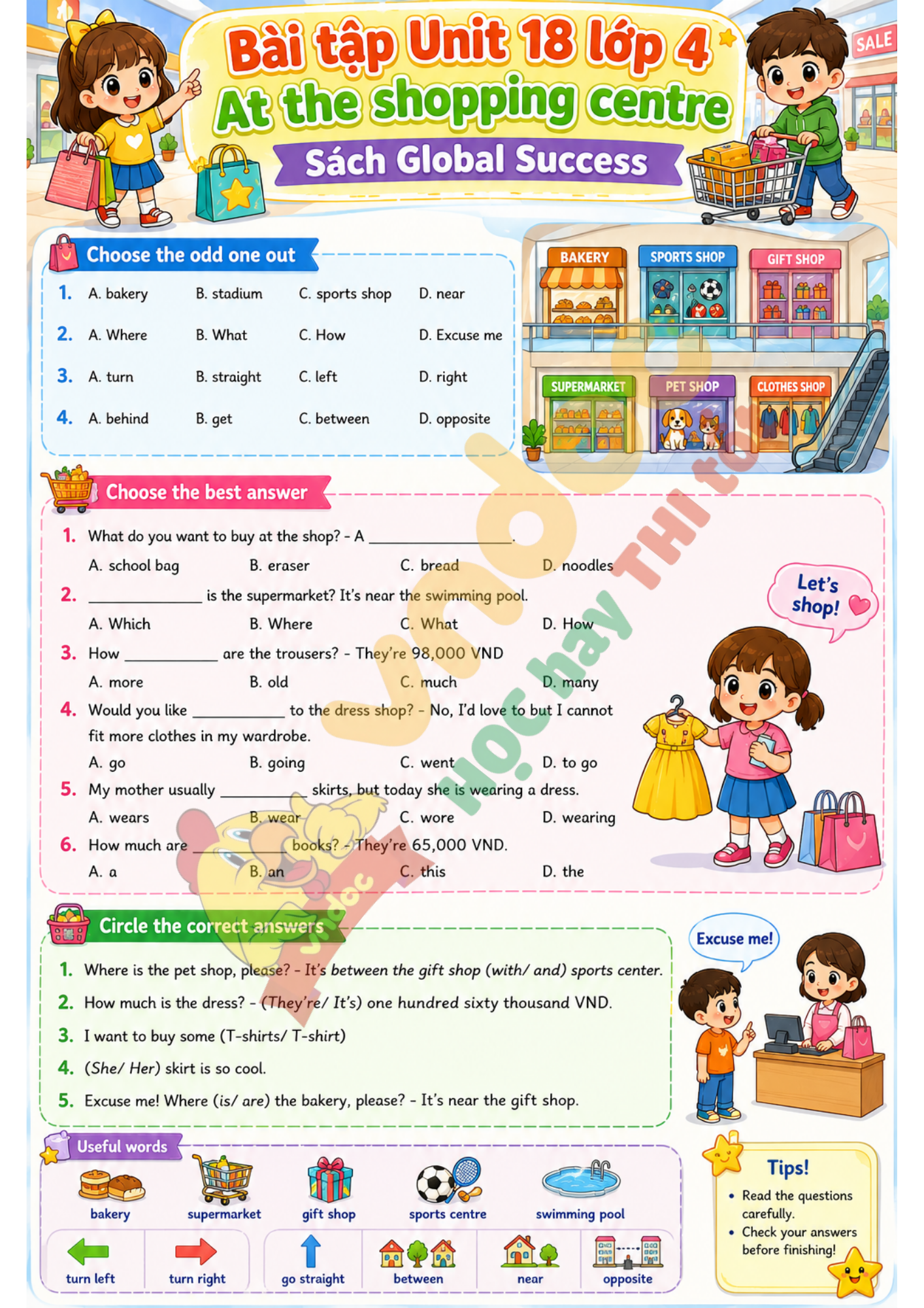 Phiếu bài tập Unit 18 lớp 4 minh họa