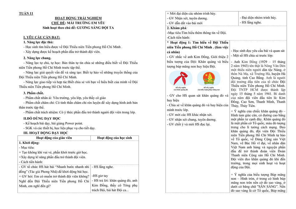 Giáo án Hoạt động trải nghiệm 3 Tuần 11