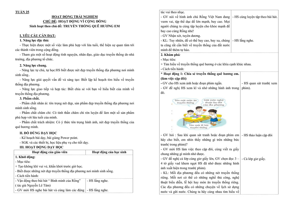 Giáo án Hoạt động trải nghiệm 3 Tuần 25