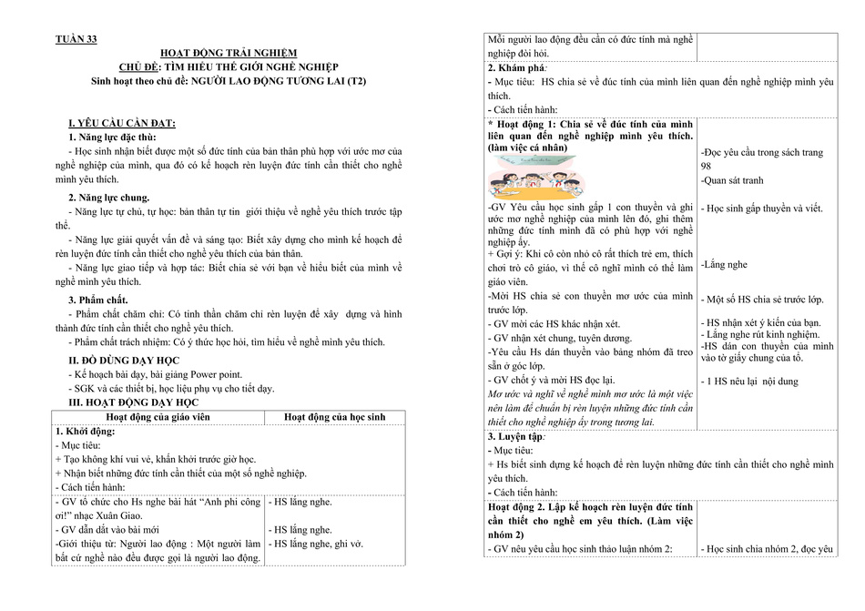 Giáo án Hoạt động trải nghiệm 3 Tuần 33