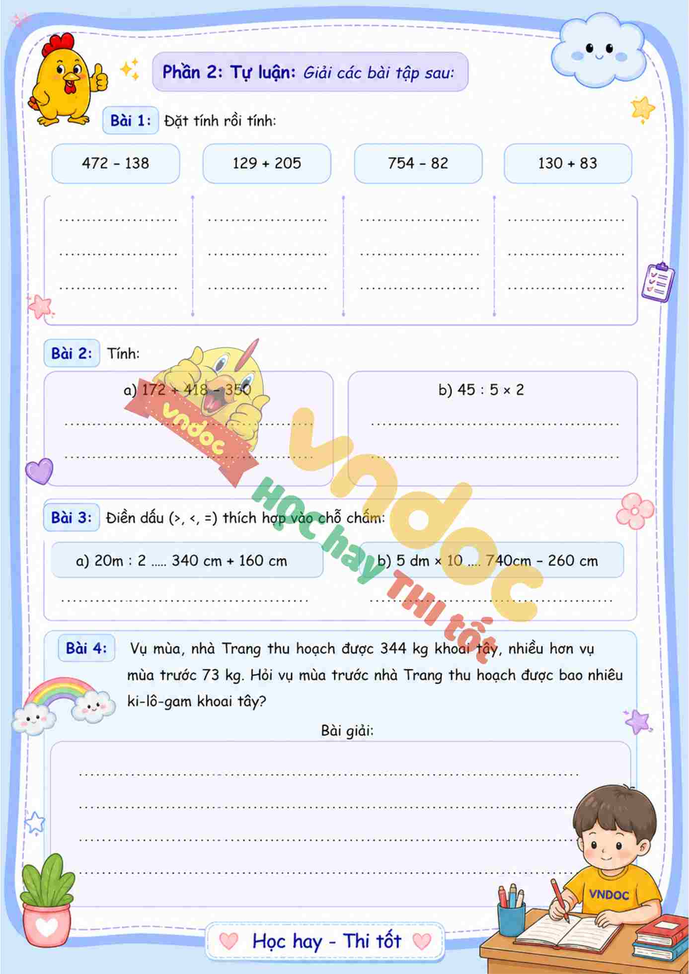 bt cuoi tuan toan lop 2 tuan 34 co ban sach kntt mh2*2103