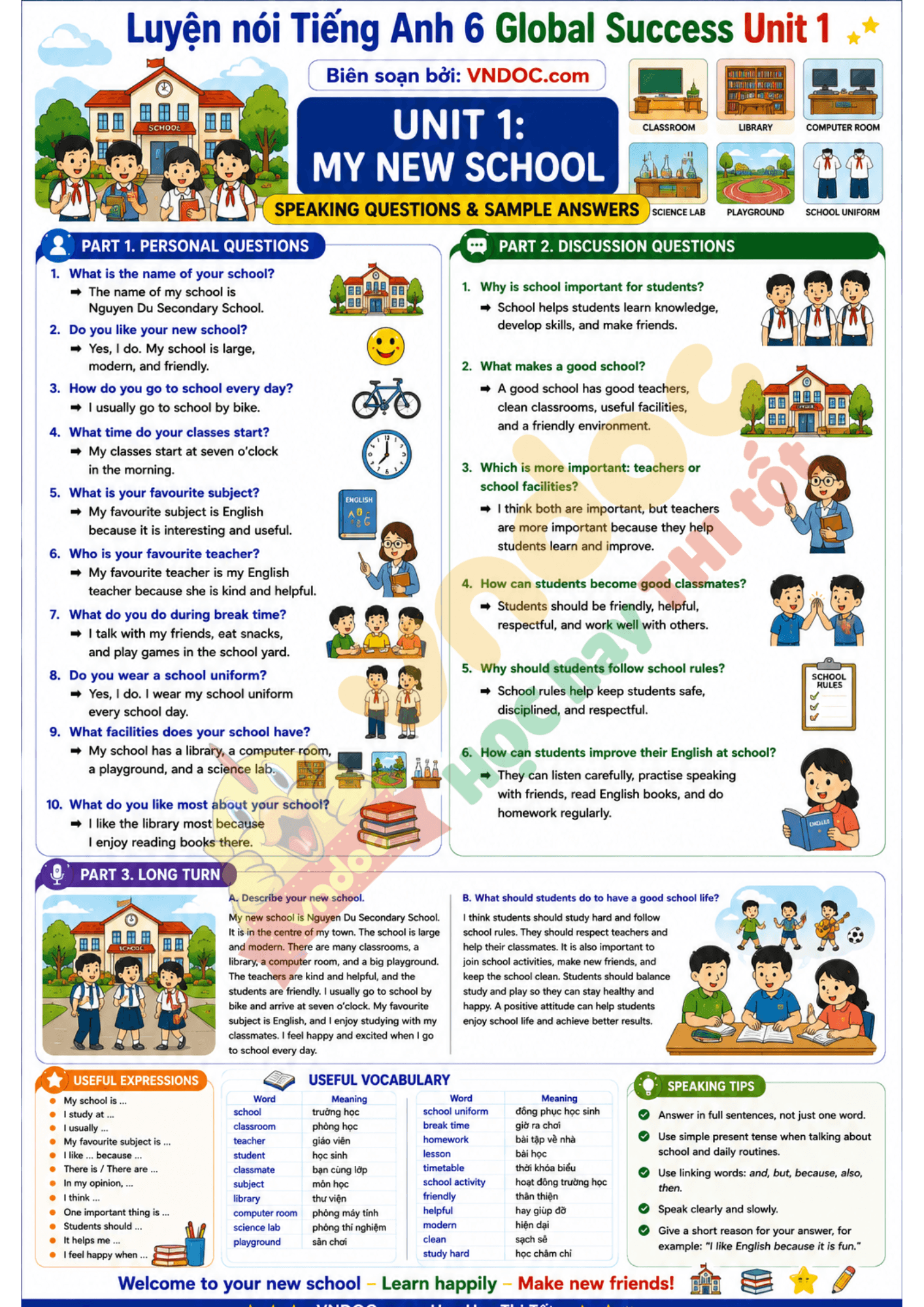 Luyện nói Tiếng Anh 6 Global Success Unit 1