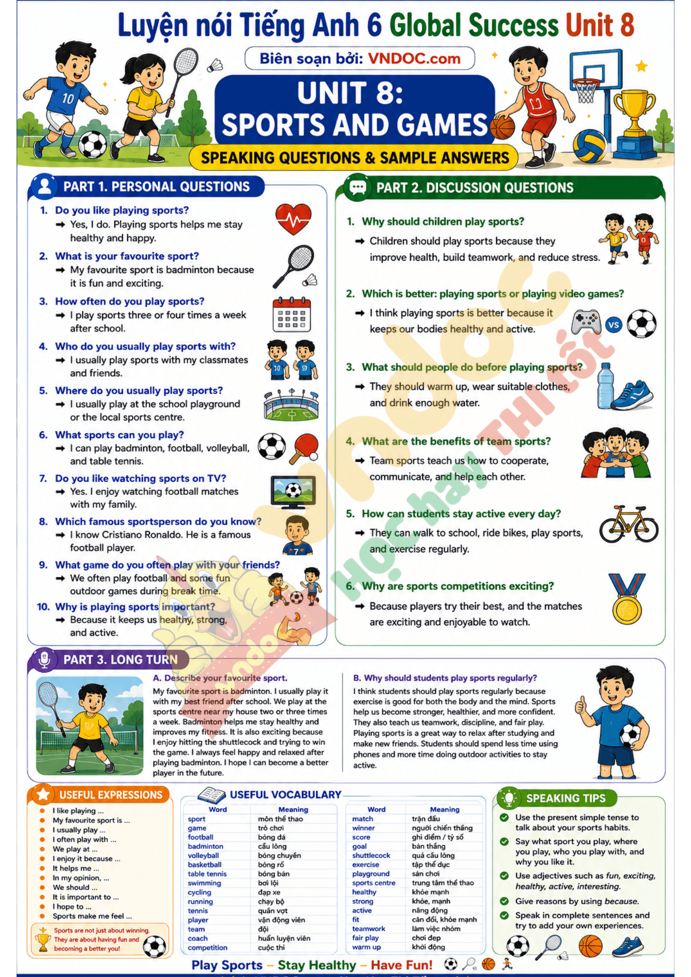 Luyện nói Tiếng Anh 6 Global Success Unit 8