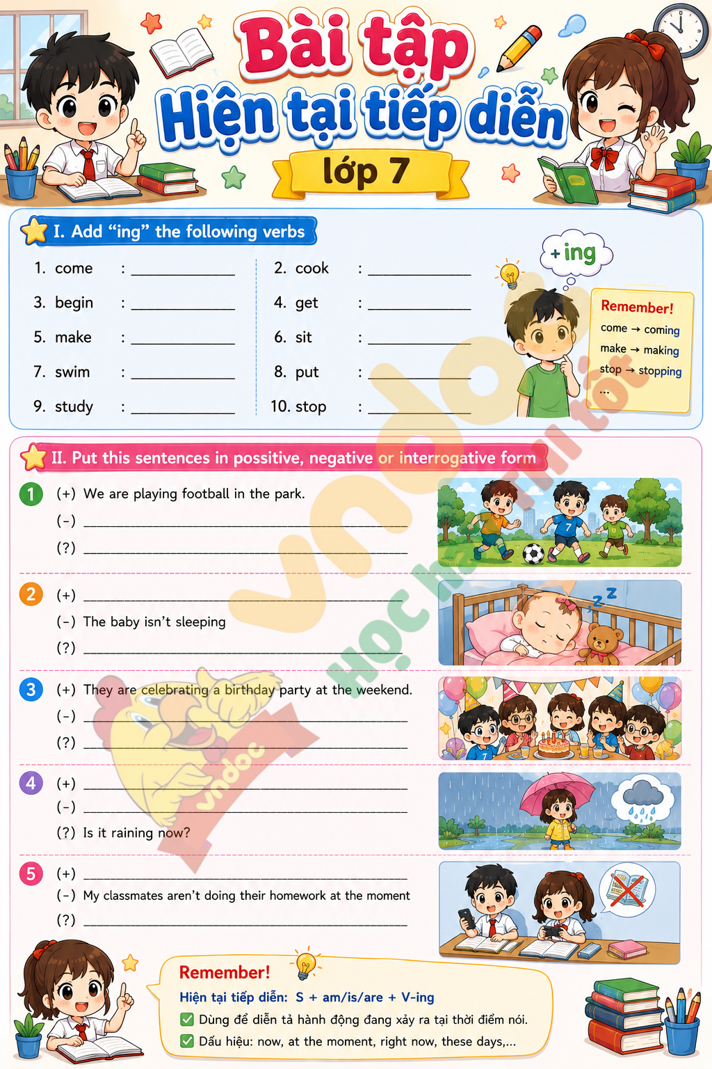 Bài tập hiện tại tiếp diễn mindmap