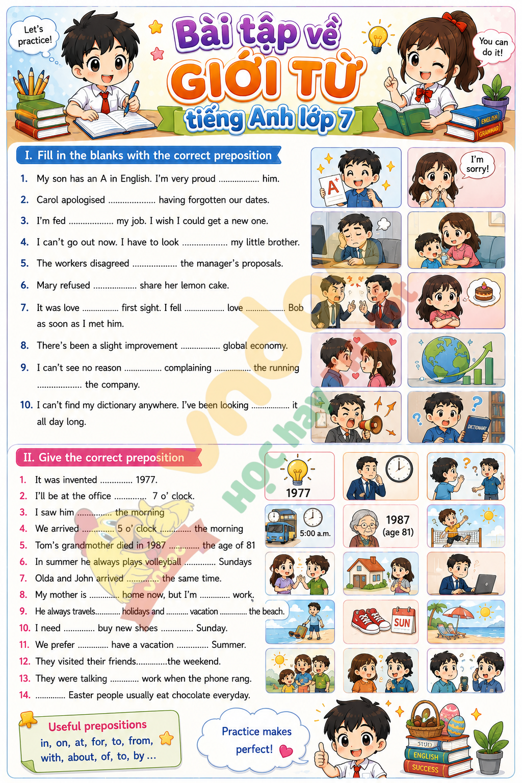 Bài tập về giới từ minh họa