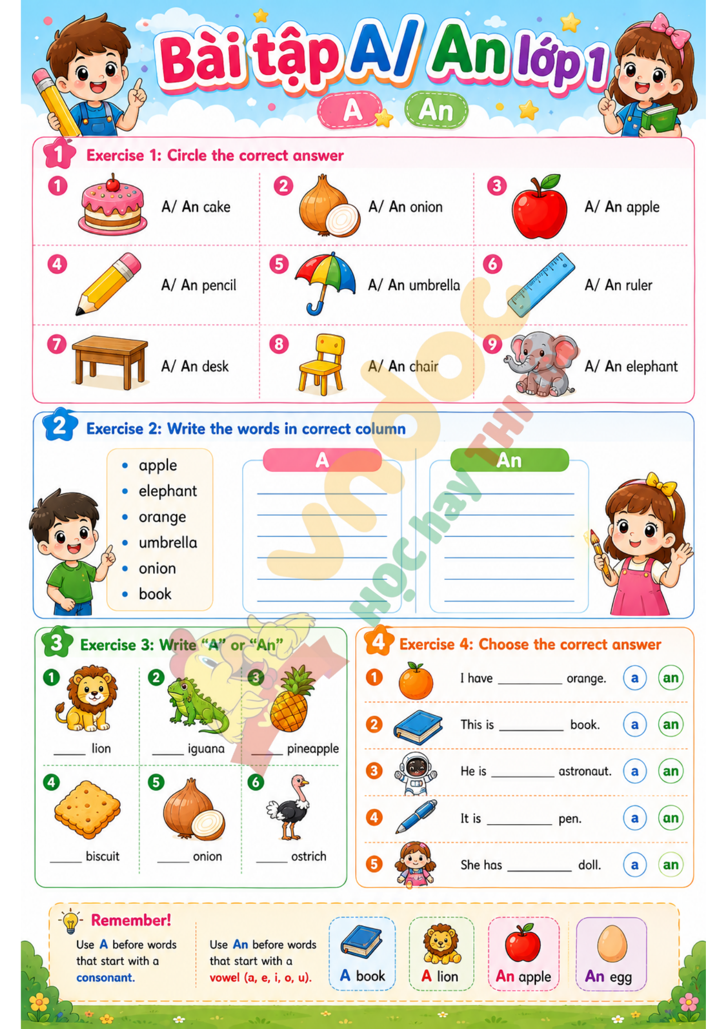 Cách dùng A/An minh họa