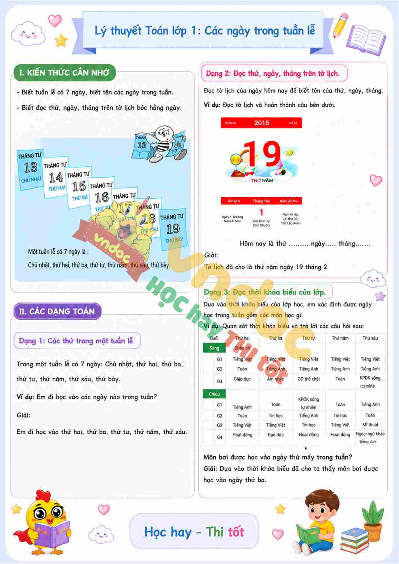 ly thuyet toan lop 1 cac ngay trong tuan le mh1*5901