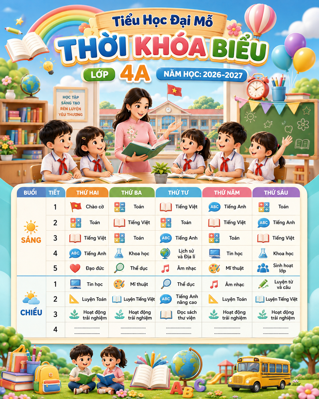Mẫu câu lệnh thời khoá biểu bằng ChatGPT