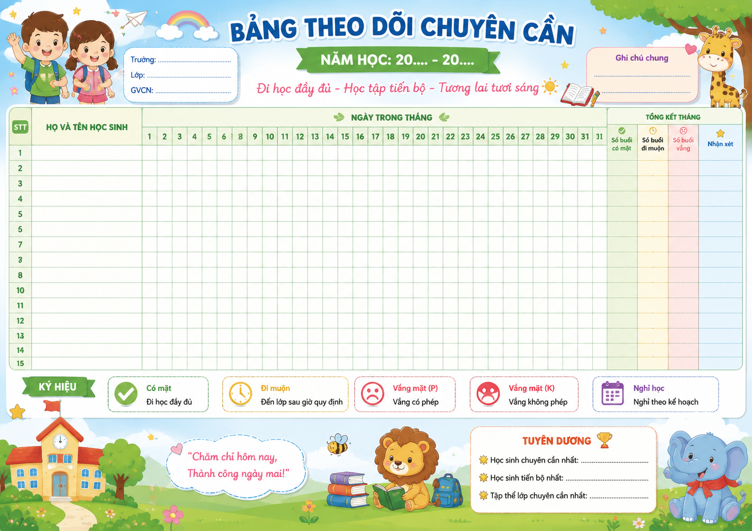 Prompt tạo bảng theo dõi chuyên cần học sinh