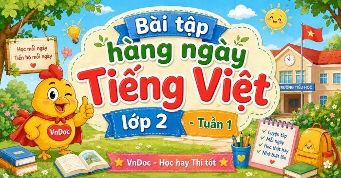 Trọn bộ Phiếu Bài tập hàng ngày Tiếng Việt lớp 2 Tuần 1