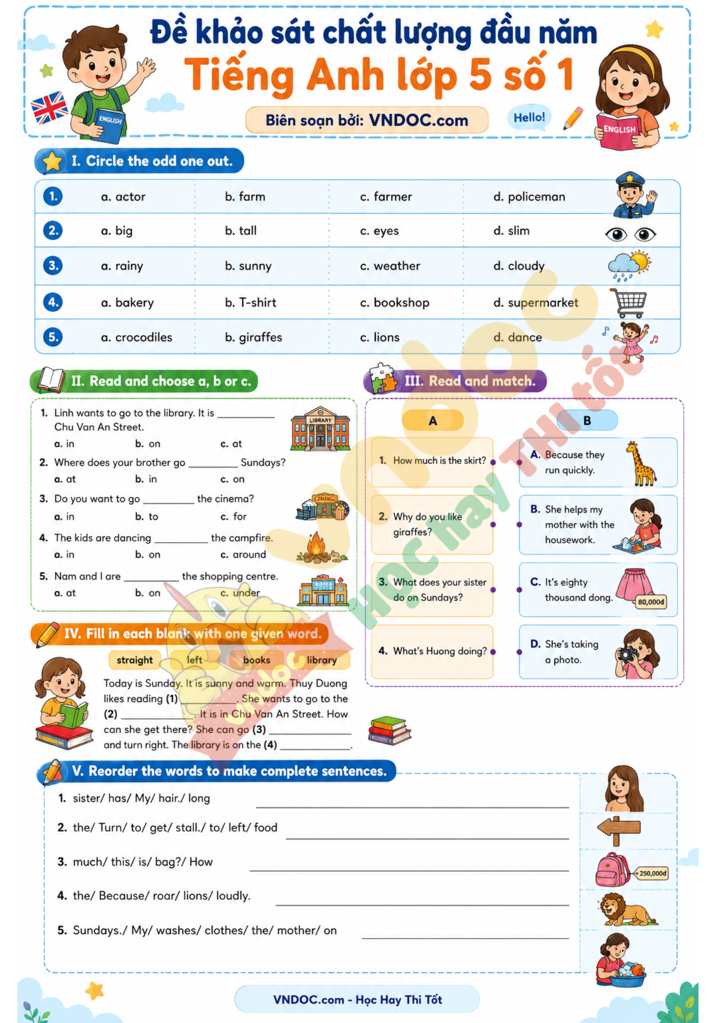 Bộ đề khảo sát chất lượng đầu năm môn Tiếng Anh lớp 5 số 1