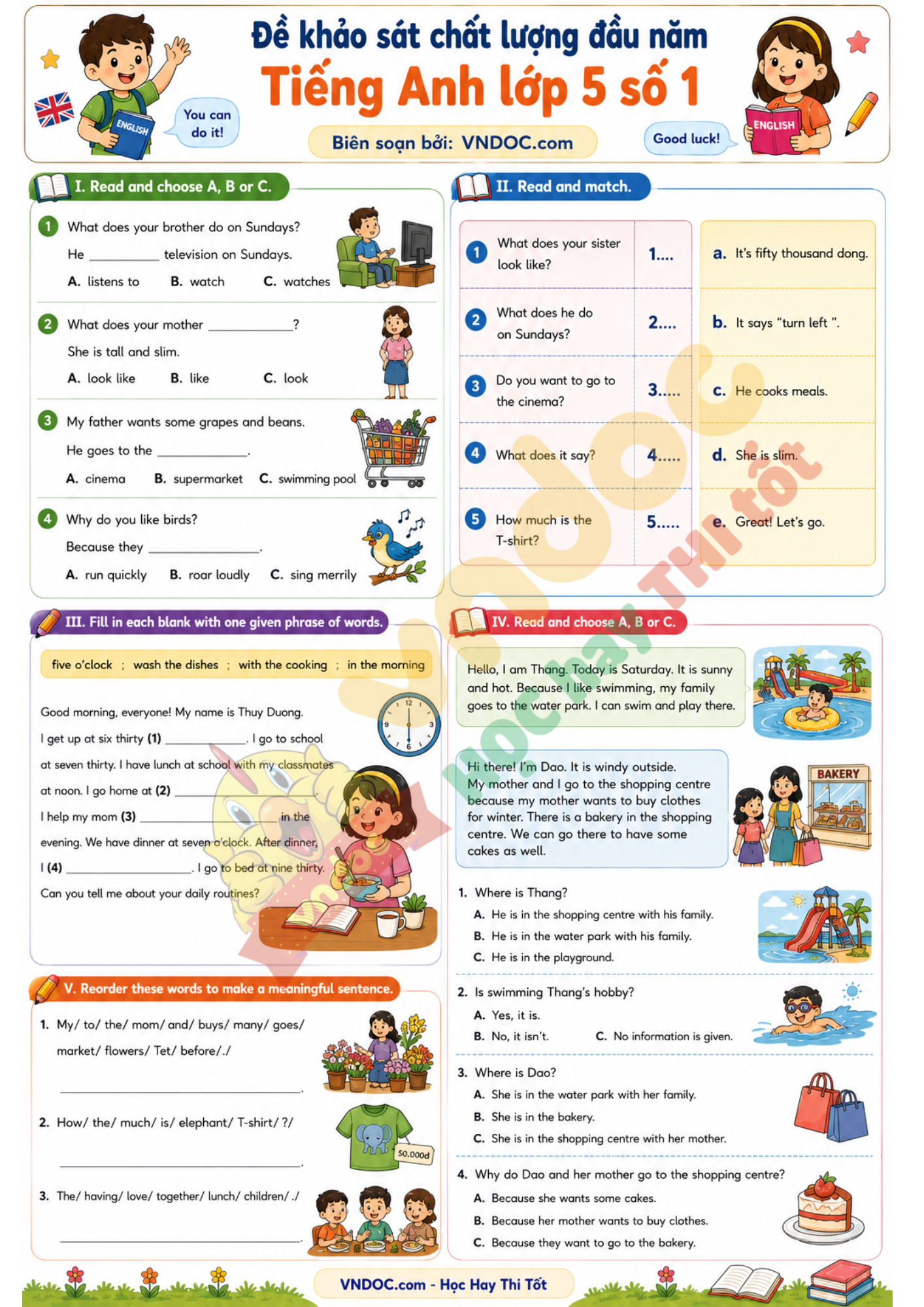 Bộ đề khảo sát chất lượng đầu năm môn Tiếng Anh lớp 5 số 2