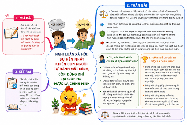 Dàn ý Sự hèn nhát khiến con người tự đánh mất mình, còn dũng khí lại giúp họ được là chính mình