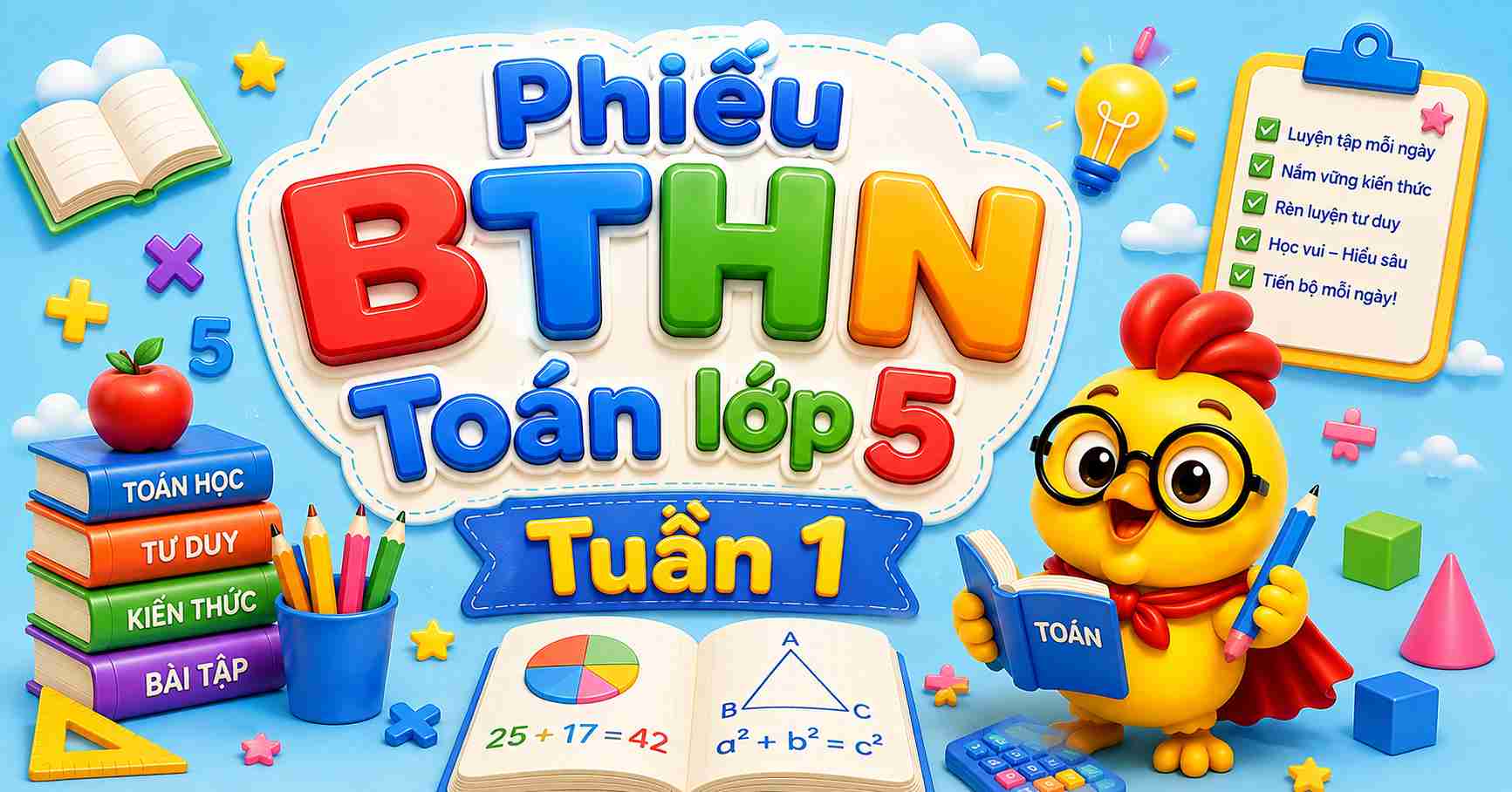 Trọn bộ Phiếu Bài tập hàng ngày Toán 5 Tuần 1