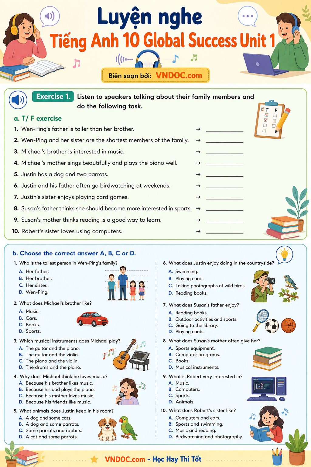 Luyện nghe Tiếng Anh 10 Global Success Unit 1