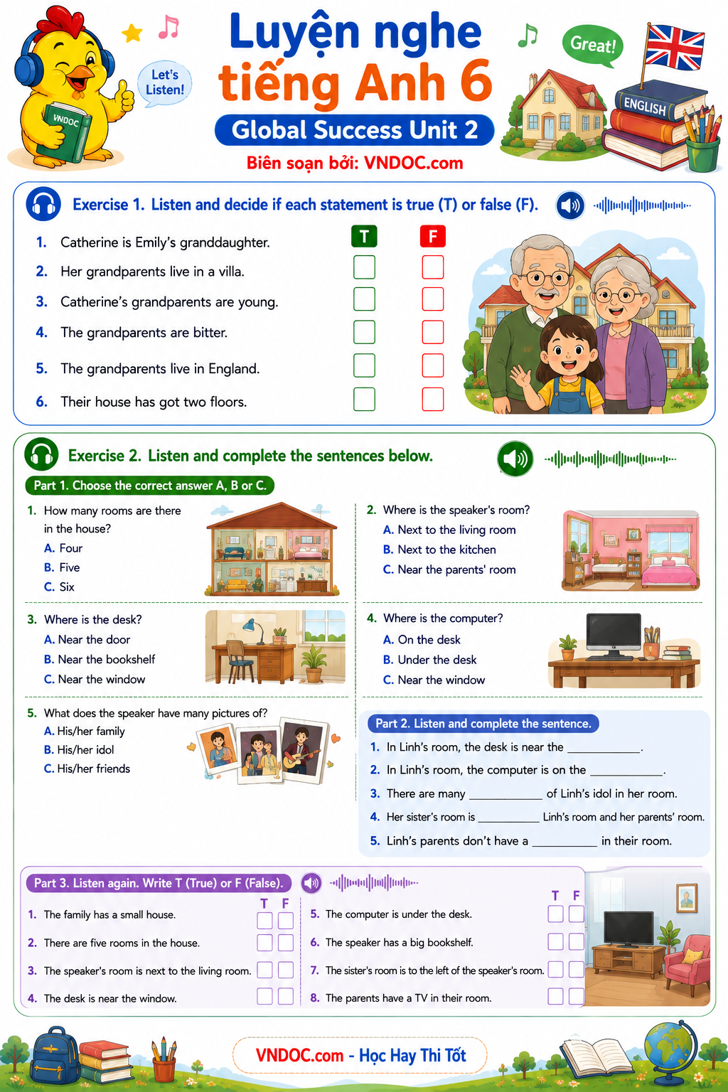Luyện nghe tiếng Anh 6 Global Success Unit 2