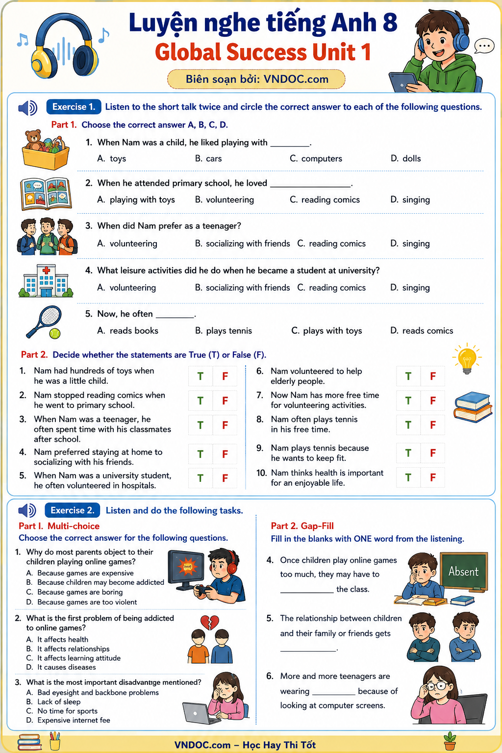 Luyện nghe tiếng Anh 8 Global Success Unit 1