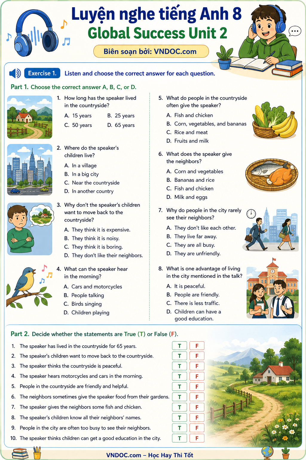 Luyện nghe tiếng Anh 8 Global Success Unit 2