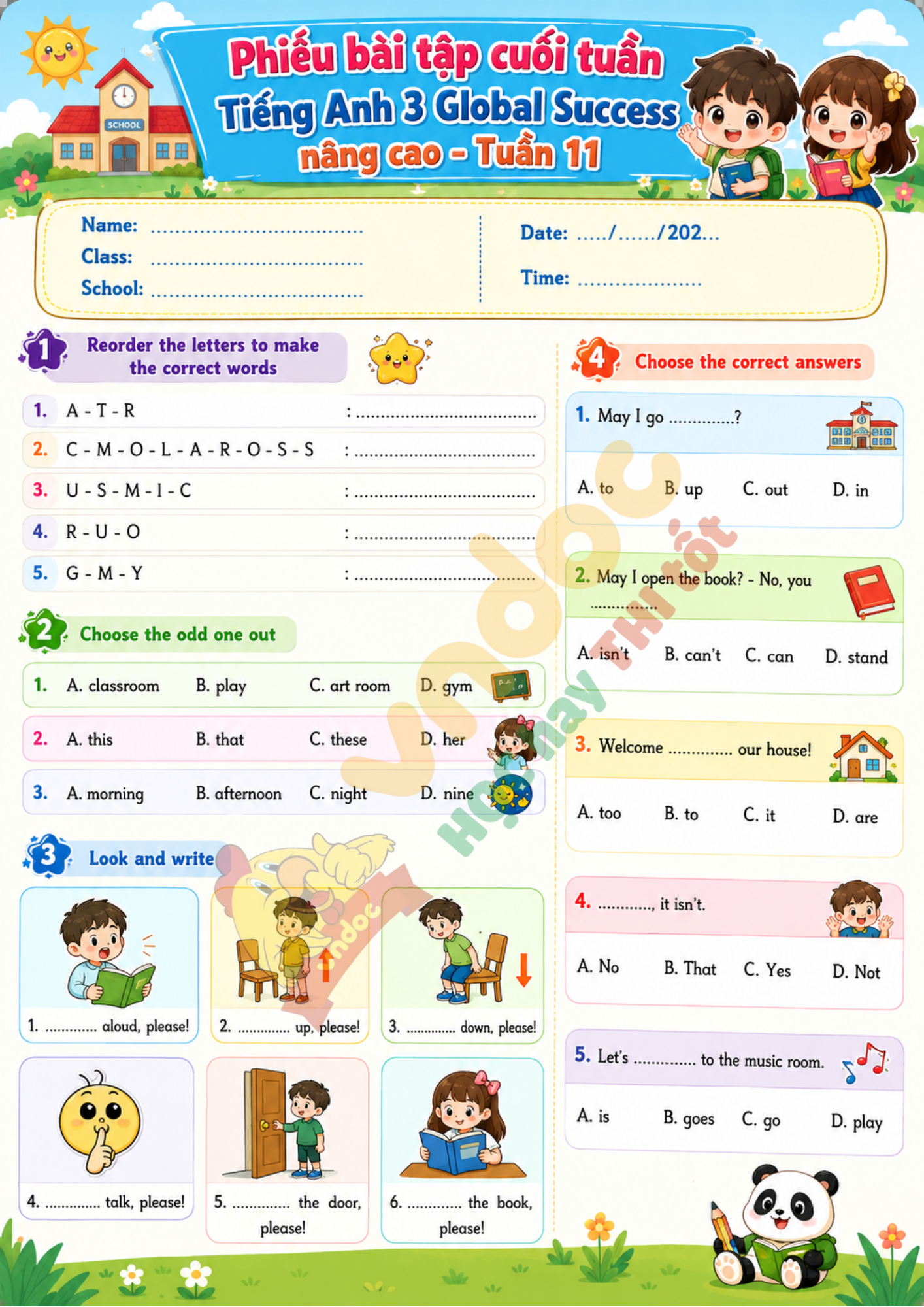 Bài tập cuối tuần Tiếng Anh lớp 3 tuần 11