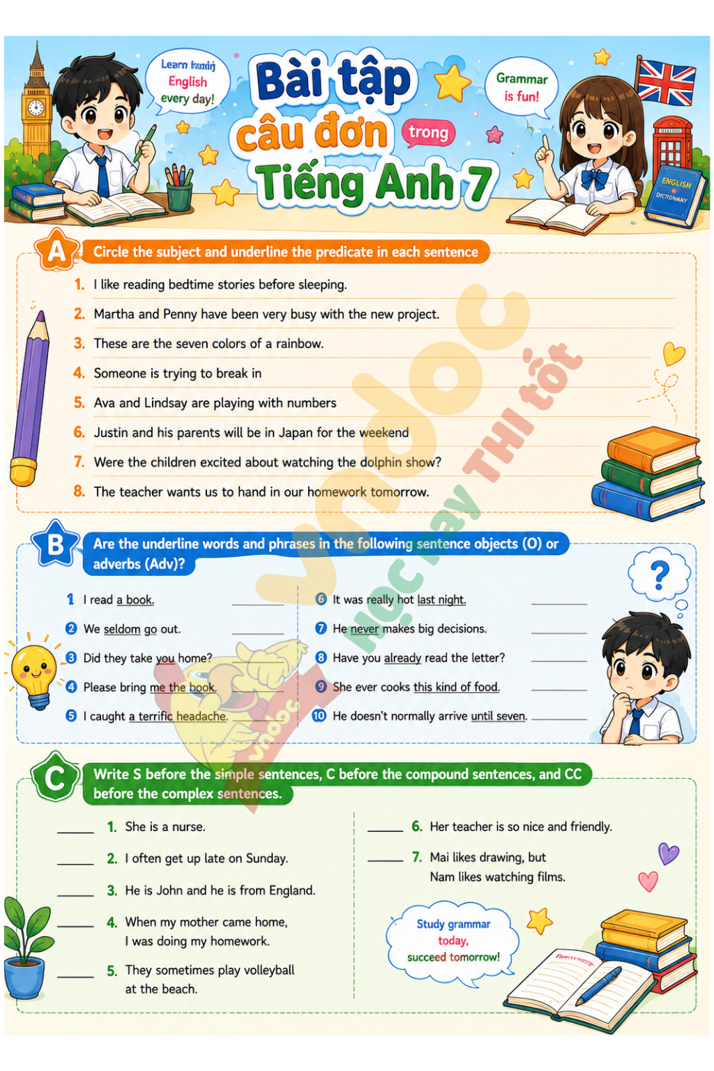Bài tập ngữ pháp Unit 2 lớp 7 minh họa