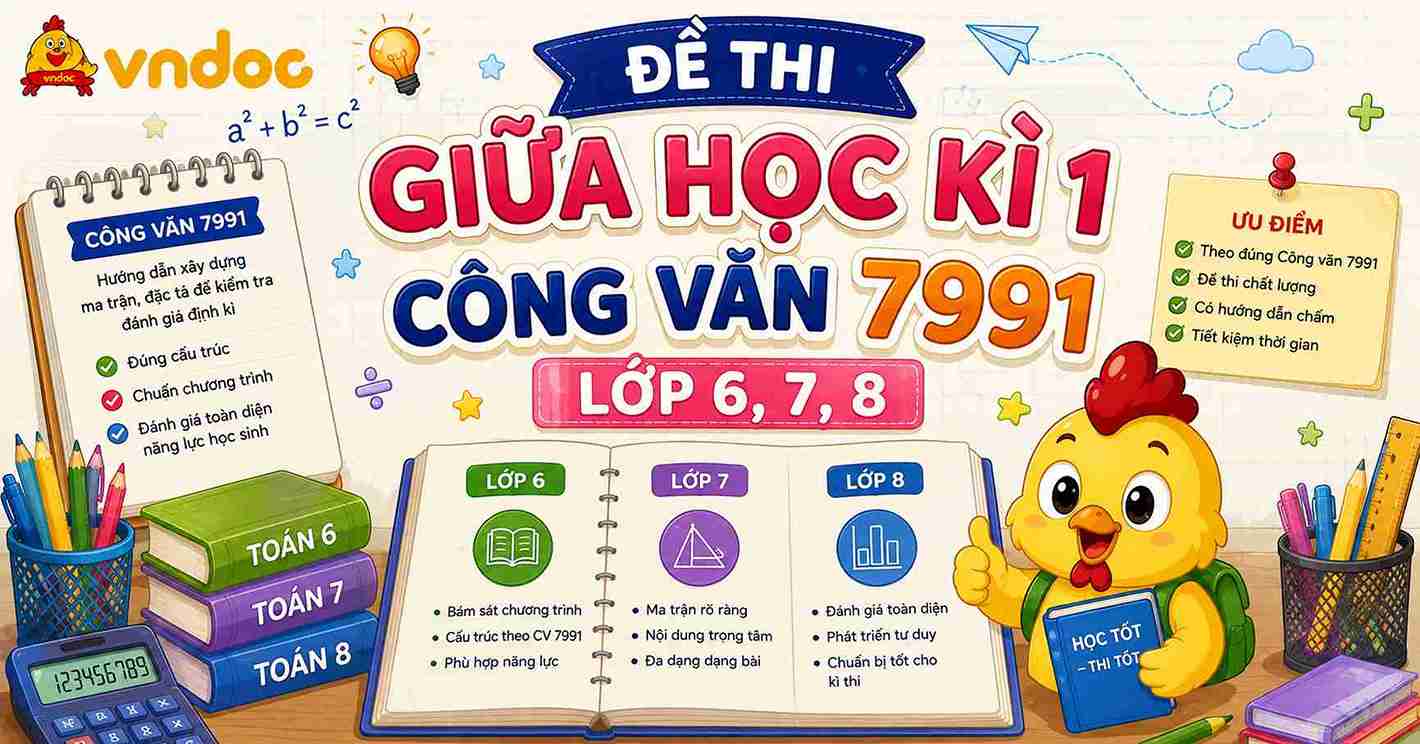 Bộ đề thi giữa học kì 1 Toán 6, 7, 8 theo CV 7991