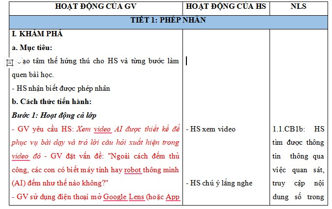 Giáo án Toán lớp 2 tích hợp NLS kì 2 - Bộ số 1 (Soạn 3 cột)